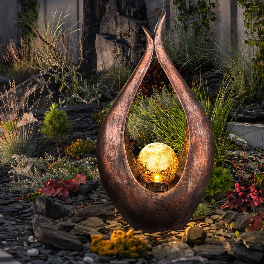 2er Set LED Außen Solar Steh Leuchten Glas Kugel Hof Strahler Bronze geschwungen