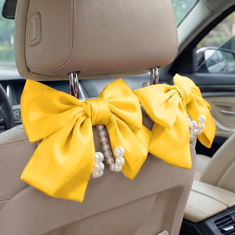 Ganchos para Encosto de Banco com Laço de Cetim e Pérolas JUYQZ para Bolsas 2 unidades – Amarelo Sunshine Yellow