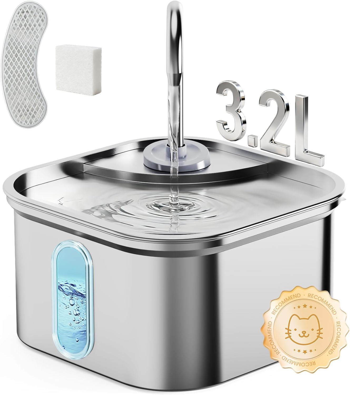 Fuente de Agua para Gatos Acero Inoxidable 3.2L Automática