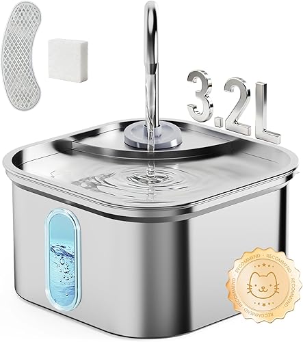 Fuente de agua para gatos de acero inoxidable, dispensador de agua automático silencioso para perros, apagado automático seguro, fuente de agua
