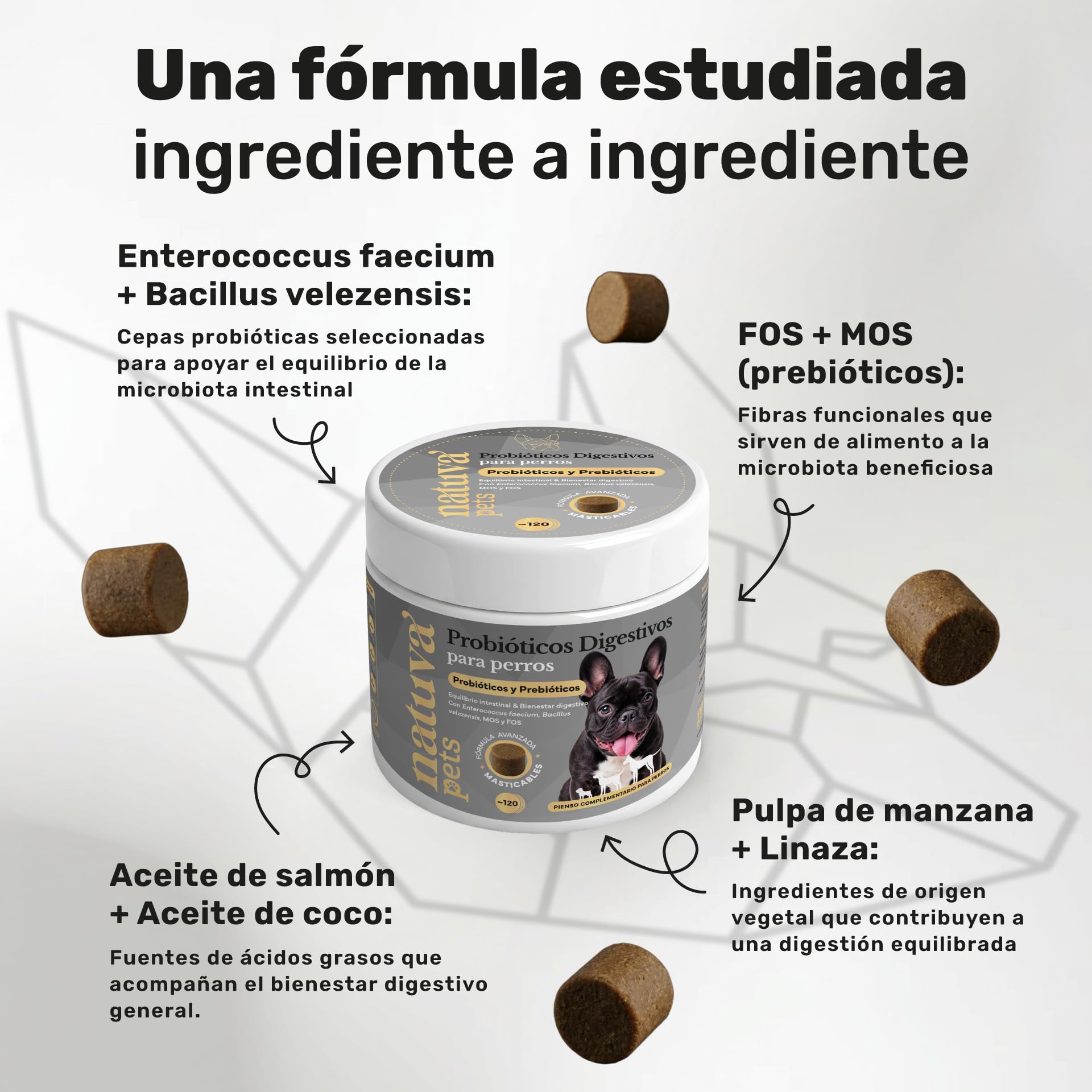 Probiótico para Perros - Repara la Flora Intestinal y Protege el Sistema Inmunológico - para Diarreas, Gases y Vómitos - con Prebióticos - Suplemento Gastrointestinal para Perros - 120 Masticables — view 3