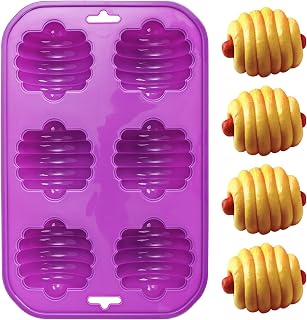 6-Cavity Silicone Muffin Pans Croissant Shape, Nonstick Hot Dog Bun Pan, Food-Grade Silicone Donut Pan, Donut Molds for Baking, 11.2 x 7.7 x 1.0 inches, Purple