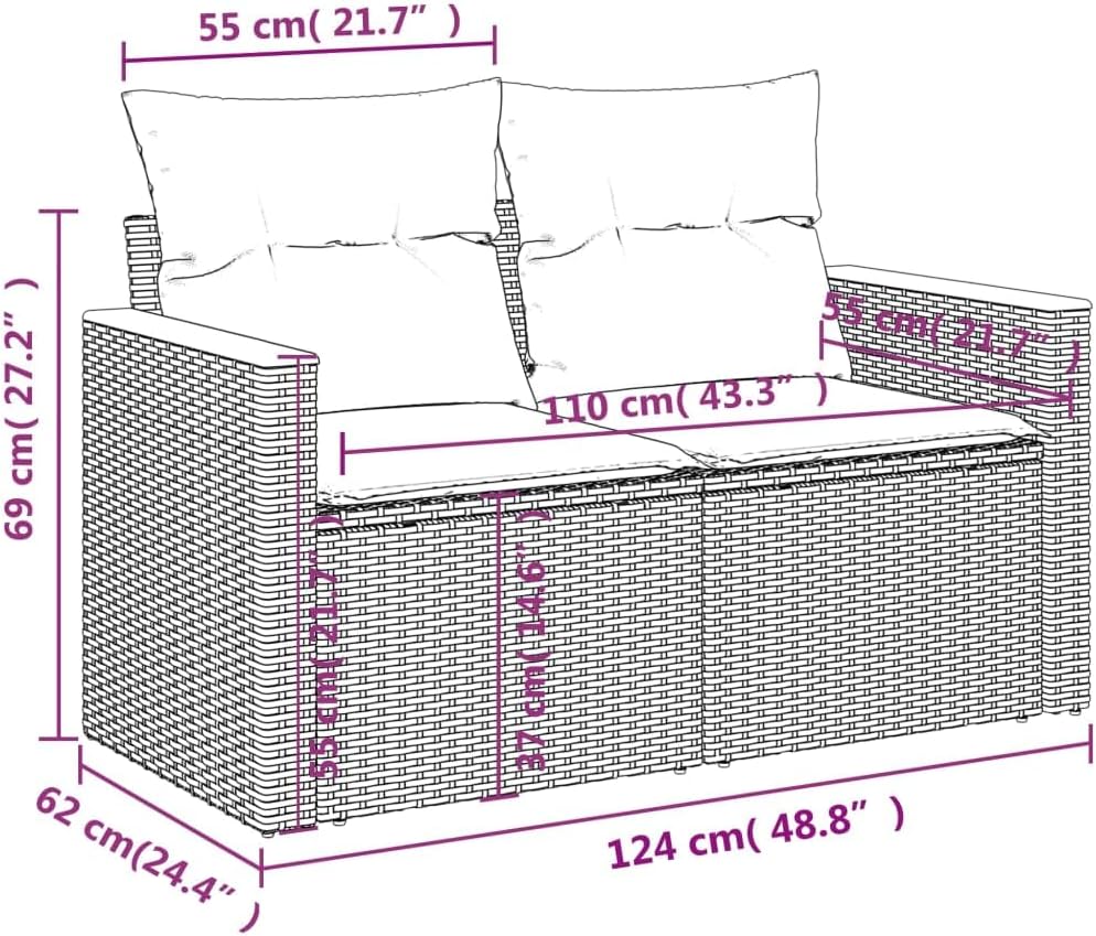 vidaXL - Patio Sofa Set/Outdoor Furniture 8 Piece/Black Poly Rattan with Cushions/Modular Garden Sofa for Terrace, Patio, Deck
