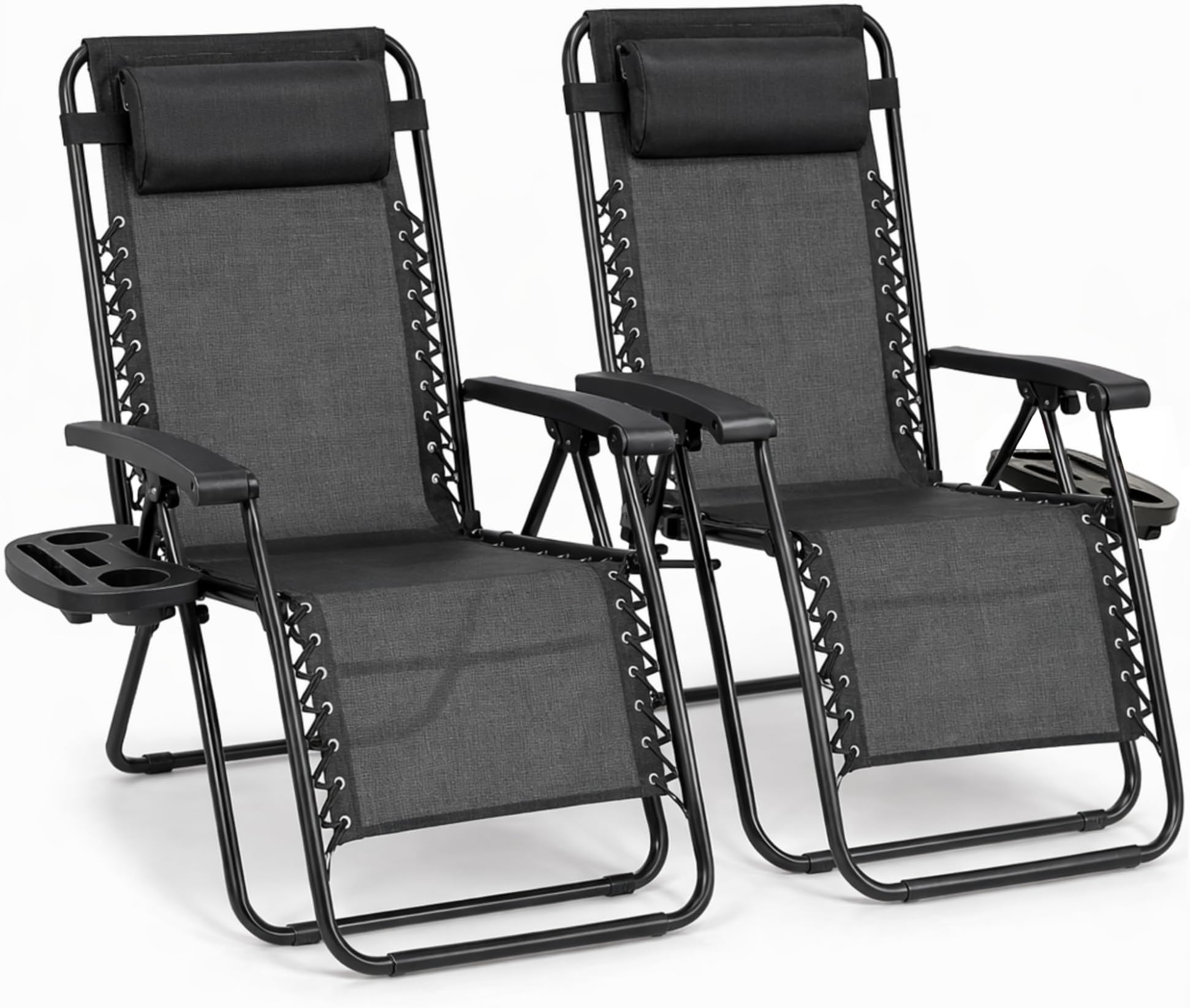 Straame Zero Gravity Chairs Set of 2,Folding Reclining Garden Chairs, Textilene Outdoor Chair, Lockable 170° Sun Loungers for Garden, Steel Frame, 150 kg Max Load (Classic, Black)