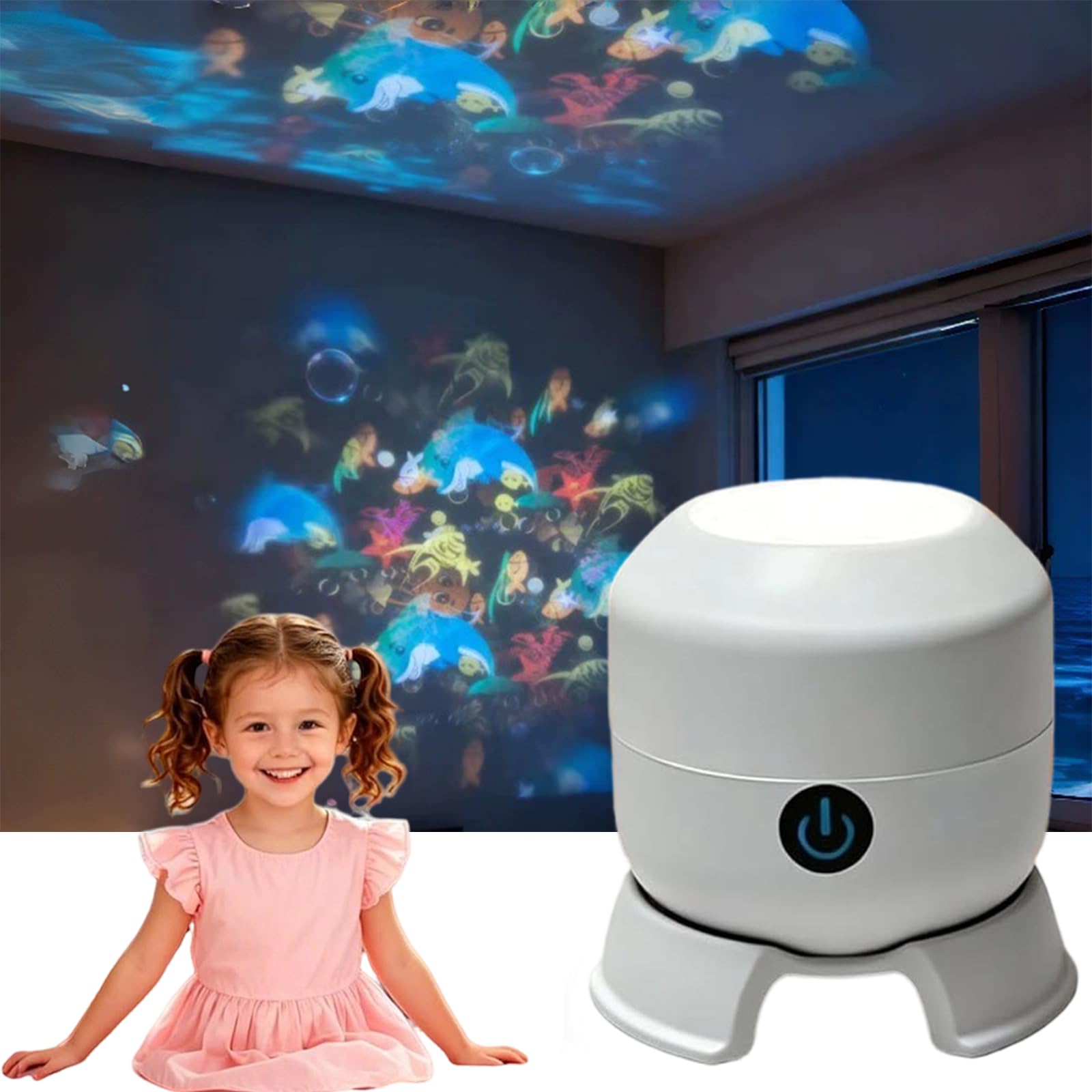 Ruhemeister Pro Dynamic Rotating Led Projector Light, USB Rechargeable Ocean Projector Light with Fish, 360° Rotating Night Light Projector Perfect for Relaxing, Meditating, Bedroom, Party (Ocean)