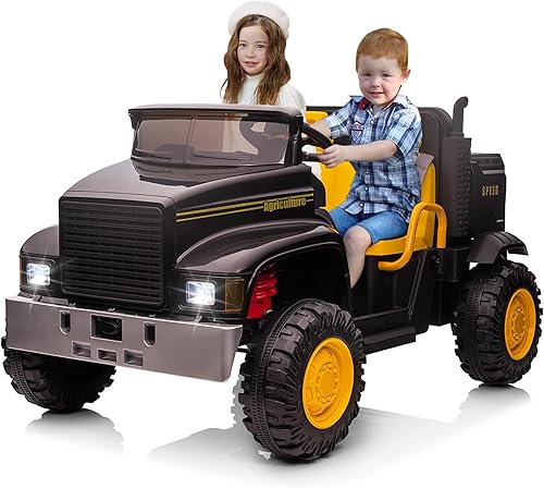 Hetoy Camión de paseo para niños de 24 V con control remoto, vehículos utilitarios eléctricos UTV con cama volquete, motores 4WD de potencia 4x200W,