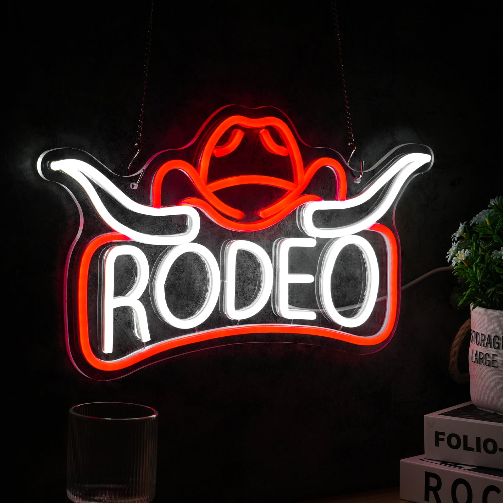 Rodeo Neon Sign, Cowboy Cowgirl Hat Longhorn Led Light, Western