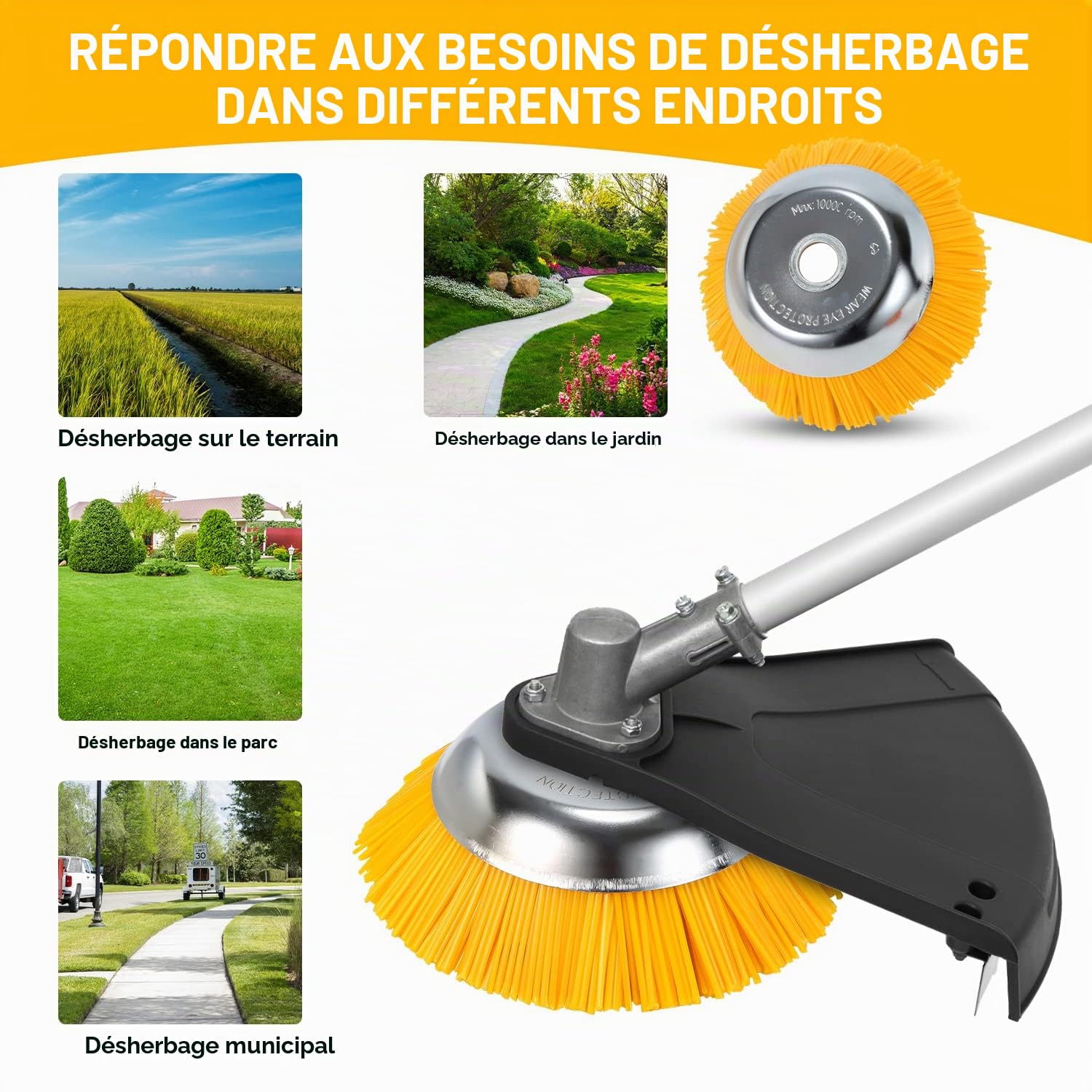 Lot de 2 brosses à Mauvaises Herbes Professionnelles en Acier pour débroussailleuse et Mauvaises Herbes Sauvages 200 x 25,4 mm