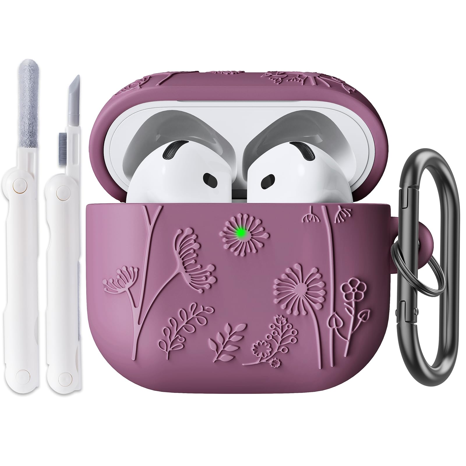 Compatible with Airpods 4 Case, 3D Floral Embossed Soft Silicone Shockproof Protective Cover with Keychain for Airpods 4th Generation Men Women (