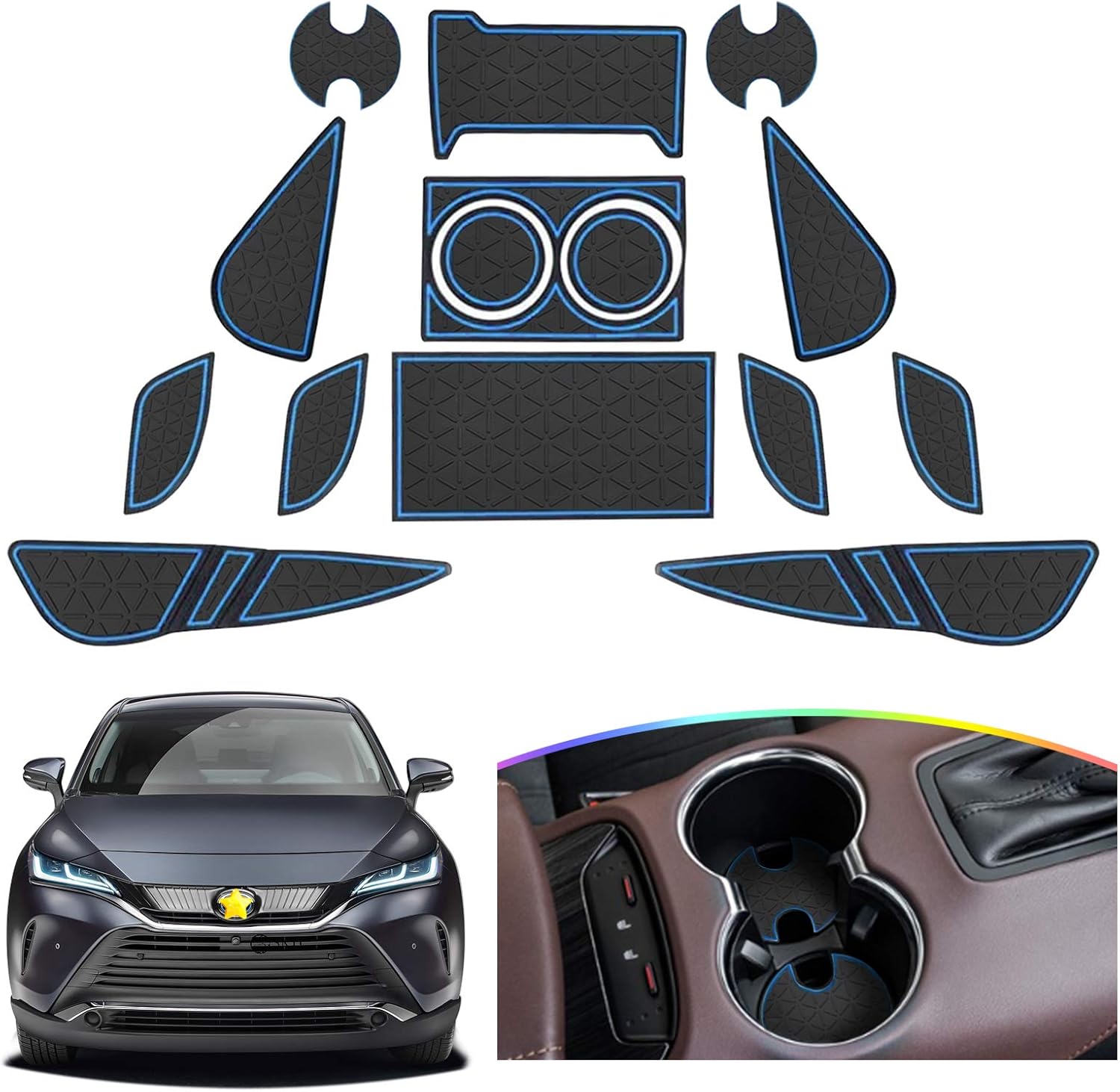 SKTU for 2021 2022 2023 2024 Toyota Venza Door Slot Mat 2023 2024 Harrier Non-Slip Interior Door Groove Gate Pad Fit Toyota Door Compartment Cup Center Console Liners Car Accessory Decoration (Blue)