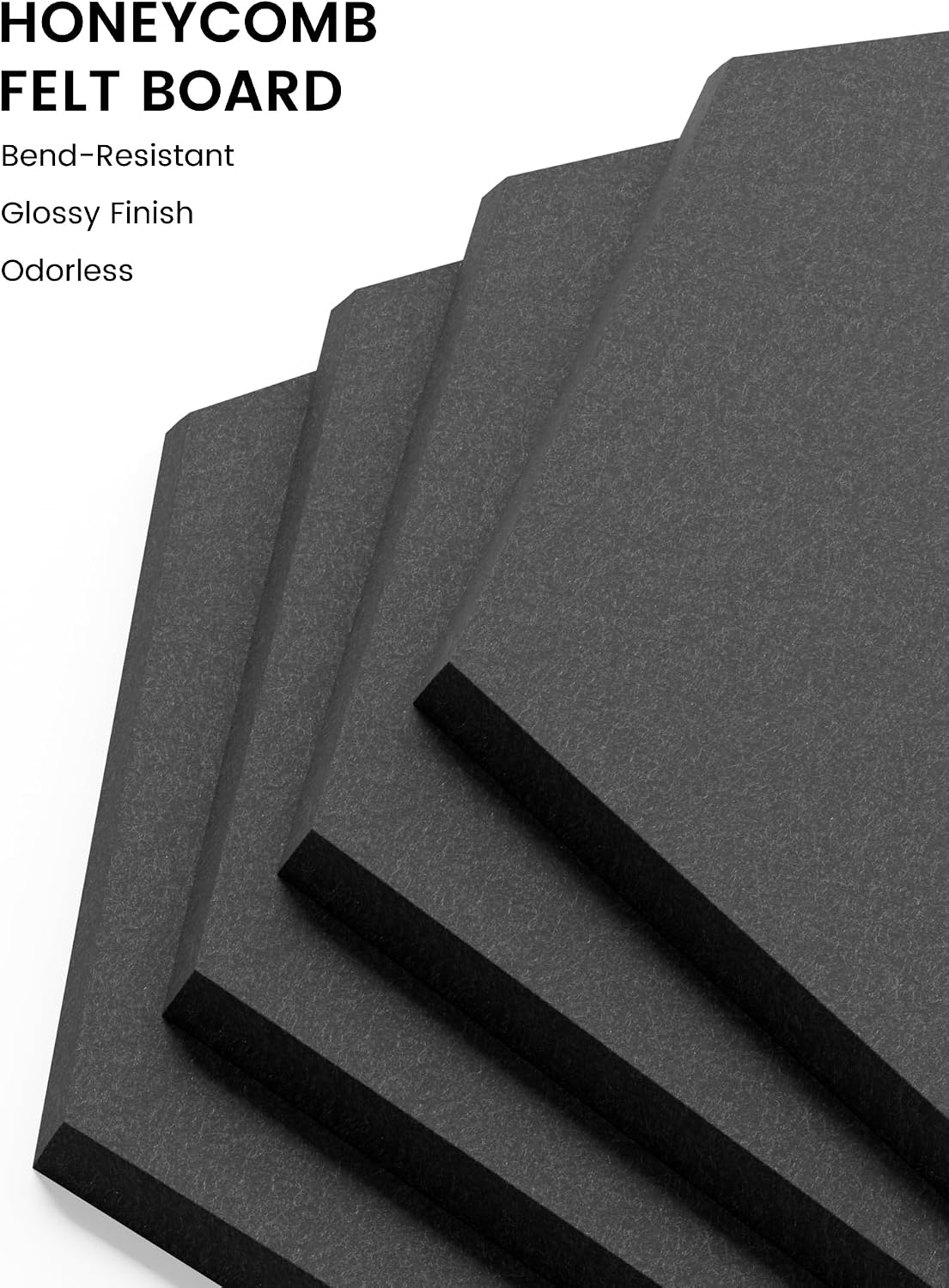Fluxynara Hexagon Cork Board Alternative for Walls Decor-8-Pack Felt Bulletin Board Tiles,with 30 Pushpins,50 Adhesive Tabs for Office,Classrooms & Home Pin Board Felt Board-Black