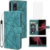 Case for Xperia 1 III Case, Sony 1III 5G XQ-BC72 Wallet Case with Tempered Glass Screen Protector, Flip Leather Credit Card Holder Wrist Strap Stand Phone Cover for Sony Xperia 1 III Green