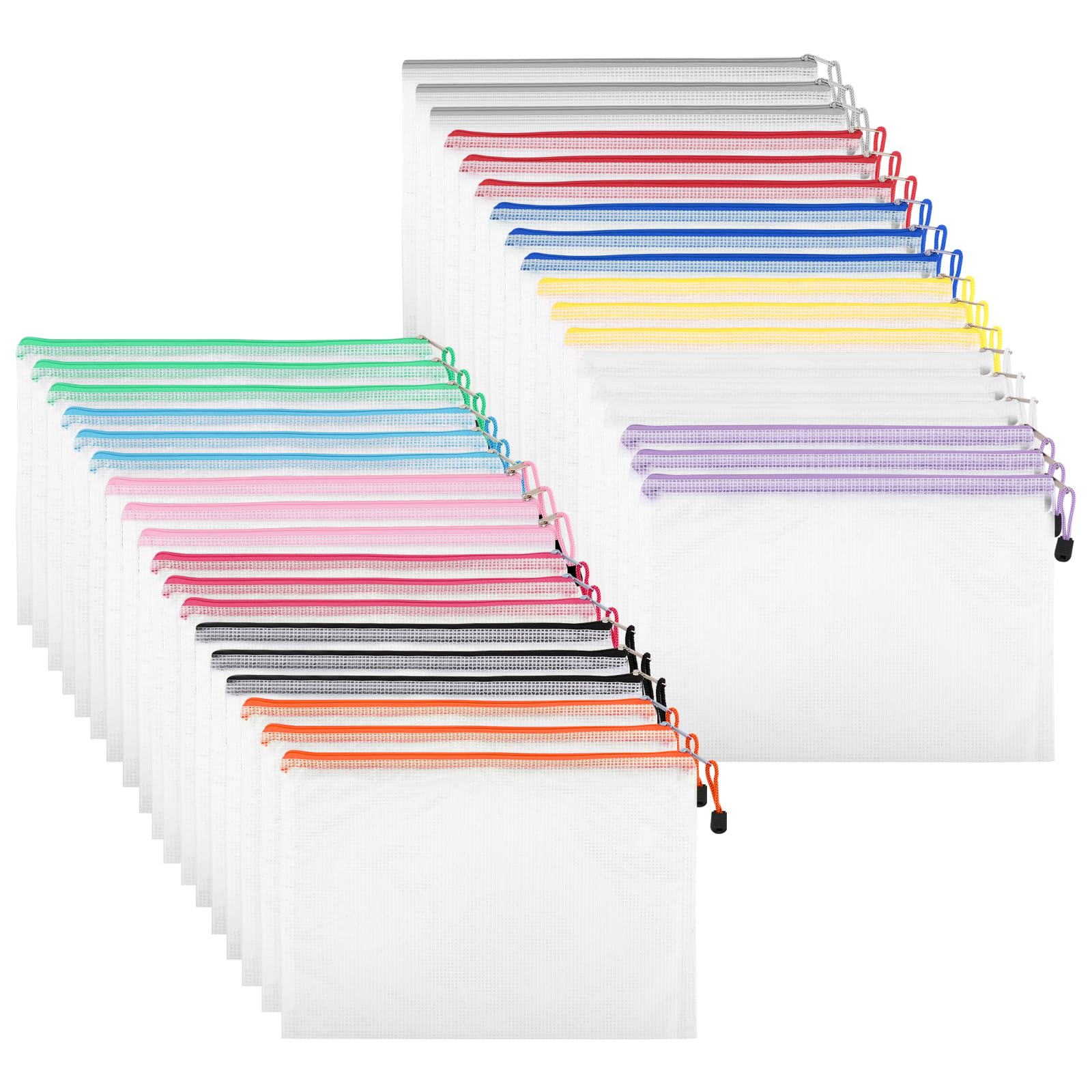 36 Bolsas de Documentos A4 con Cremallera, Transparentes e Impermeables de Malla PVC, 34x24 cm, para Archivo, Oficina, Escuela y Viajes