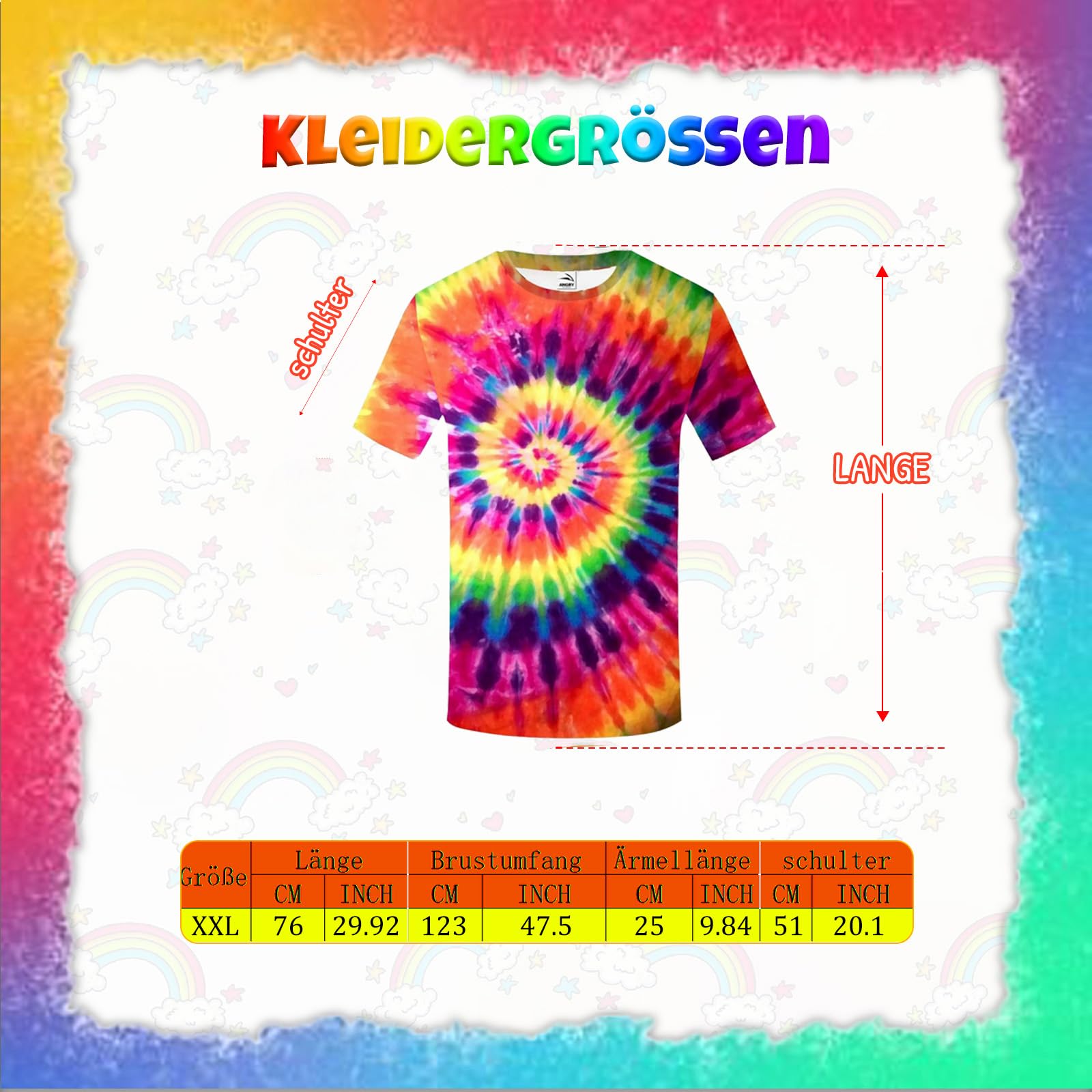 WanderGo 6 Pcs Hippie Costume for Men 80s Fancy Dress Men With Colourful T-Shirt, Peace Necklace, Hippie Sunglasses, Headband - Image 3
