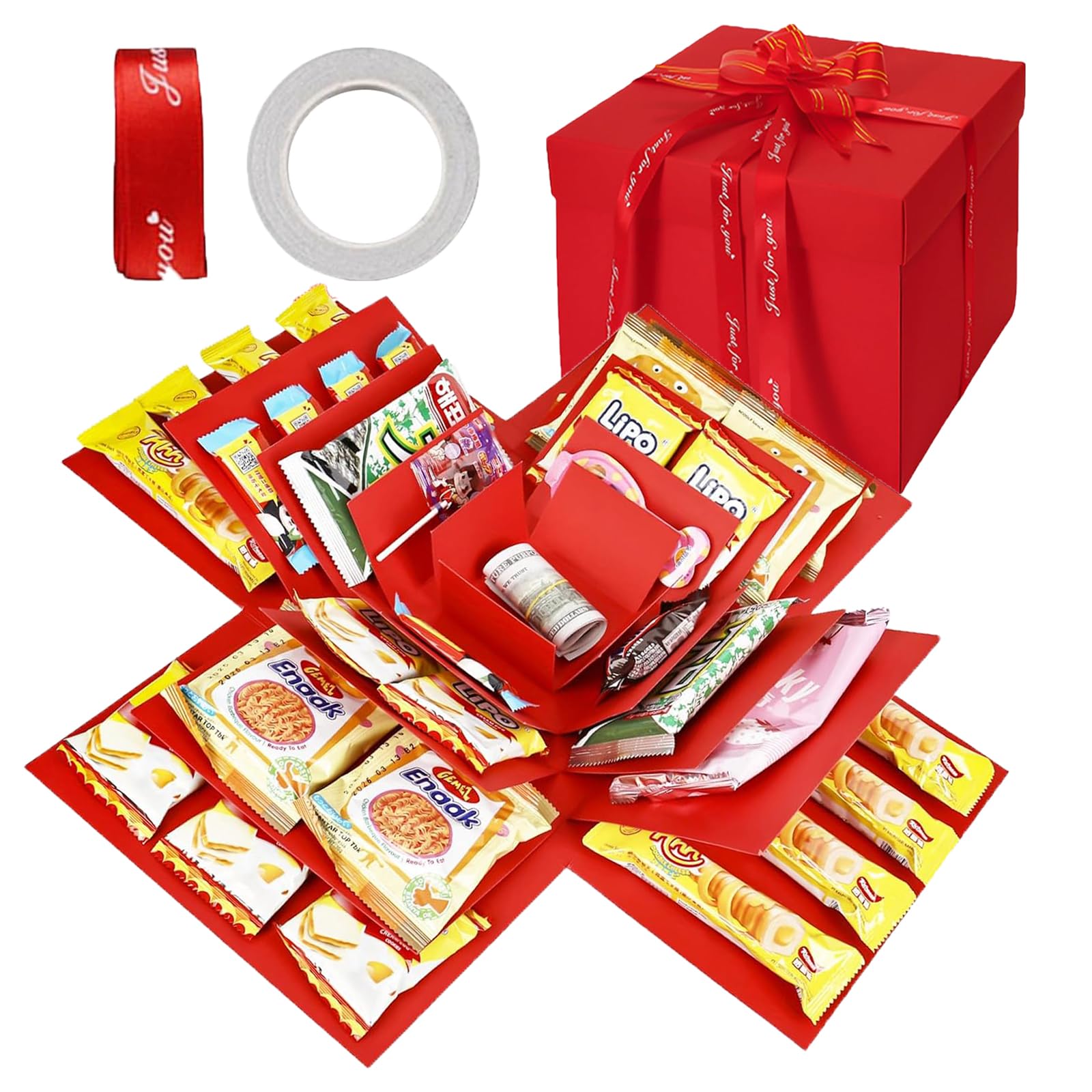 Pasdrucn Scatola A Sorpresa Esplosiva 5 Strati Blu, Confezione Regalo Fai Da Te Con Nastri, Per Foto E Piccoli Doni