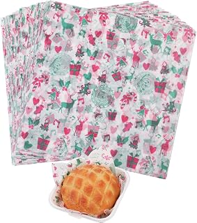 Waxed Deli Paper Sheets 7 * 7 Inch, 100 Pcs Food Basket Liners for French Fries, Burgers, Dry Sandwich Wrap Paper Sheets Christmas Deer