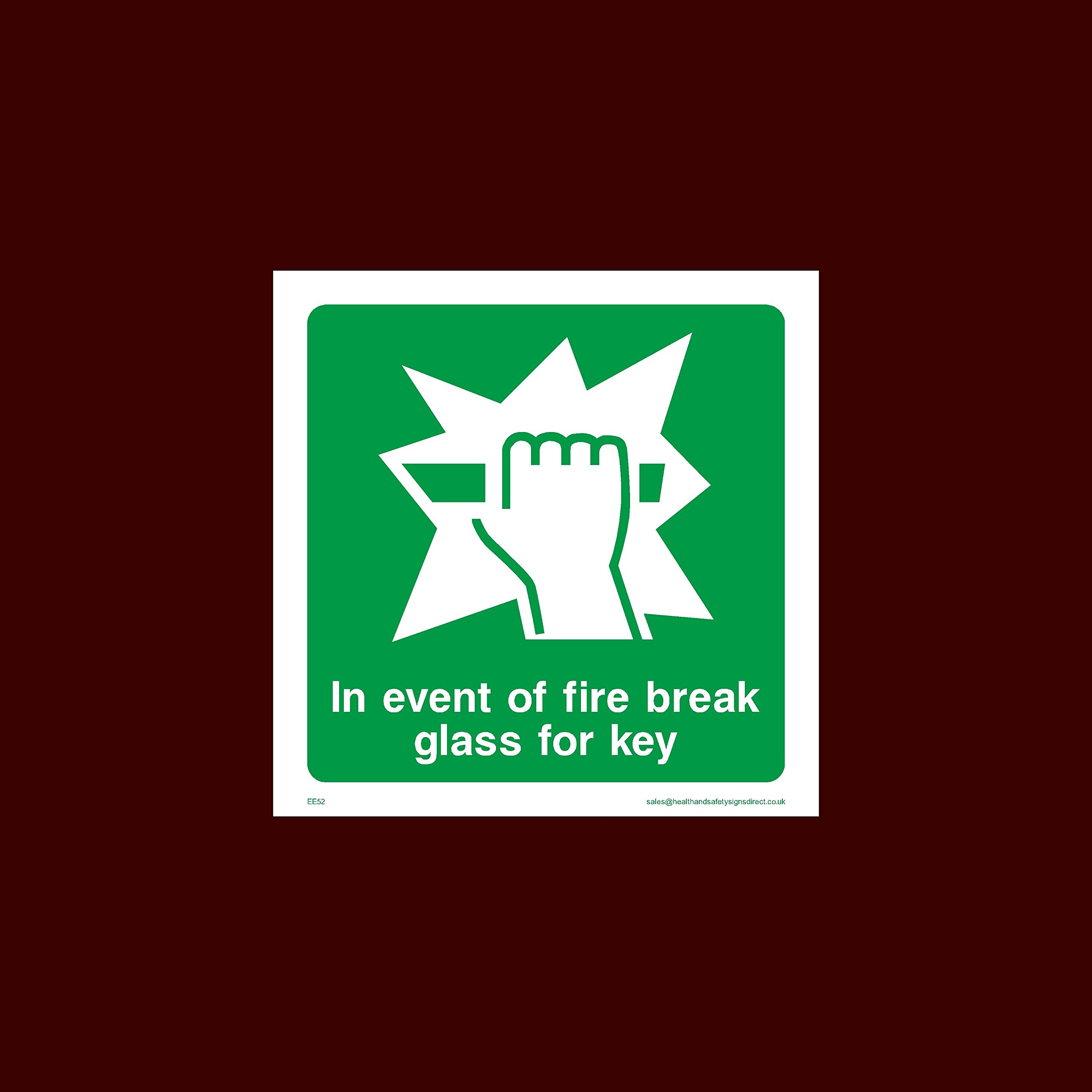 In event of fire break glass for key Plastic Sign - Fire, Push Bar/Pad, Disabled Fire Exit, Assembly, Break Glass, Lift - (EE52)