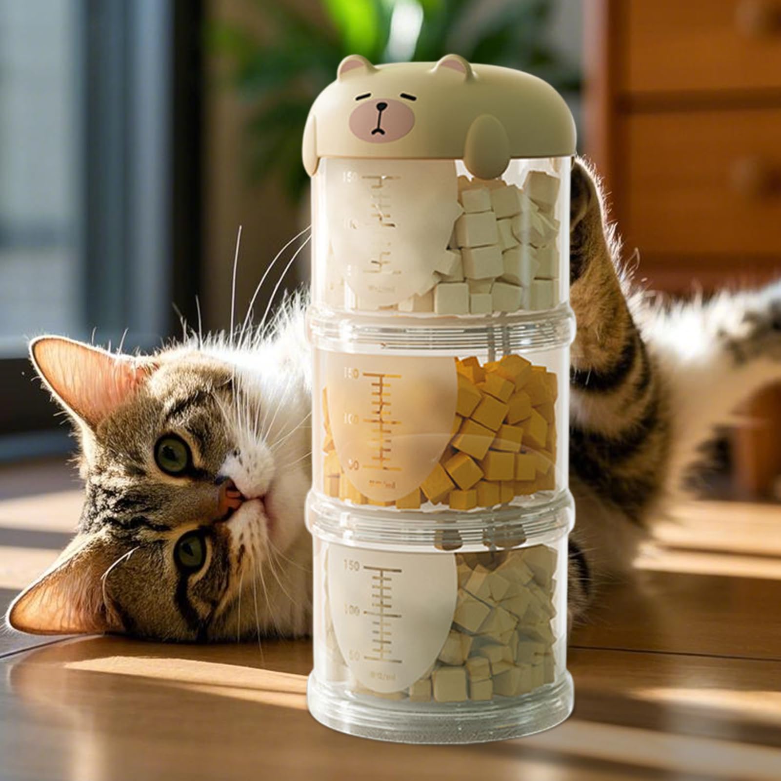 Almacenamiento de golosinas para perros, pequeño recipiente portátil para golosinas, tarro de galletas decorativo apilable, diseño conveniente para despensa de cocina, uso en viajes al aire