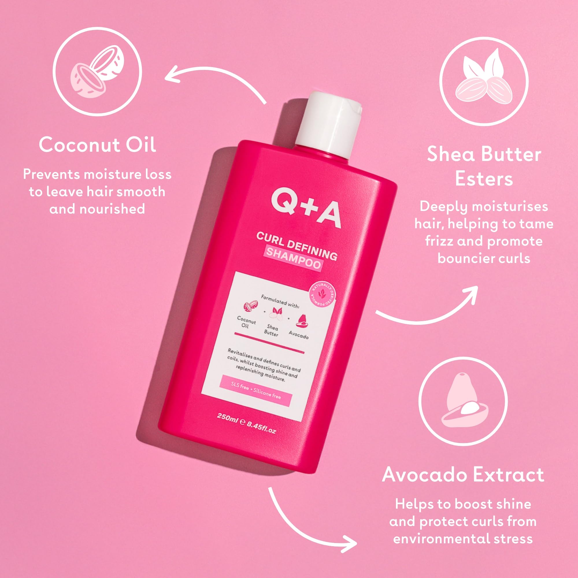 Q+A Curl Defining Shampoo (250ml), Curly Hair Shampoo, Anti-Frizz, Moisturising Shampoo for Wavy Curly and Coily Hair - Image 3