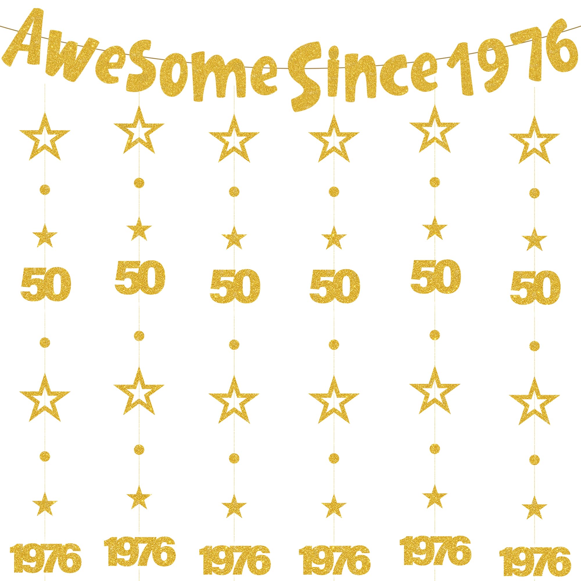 50th Birthday Decorations Men Women - 8 Pcs Gold Party Decoration including Awesome Since 1976 Banner and Number 50 Garlands Bunting for 50th Years Old Party Supplies