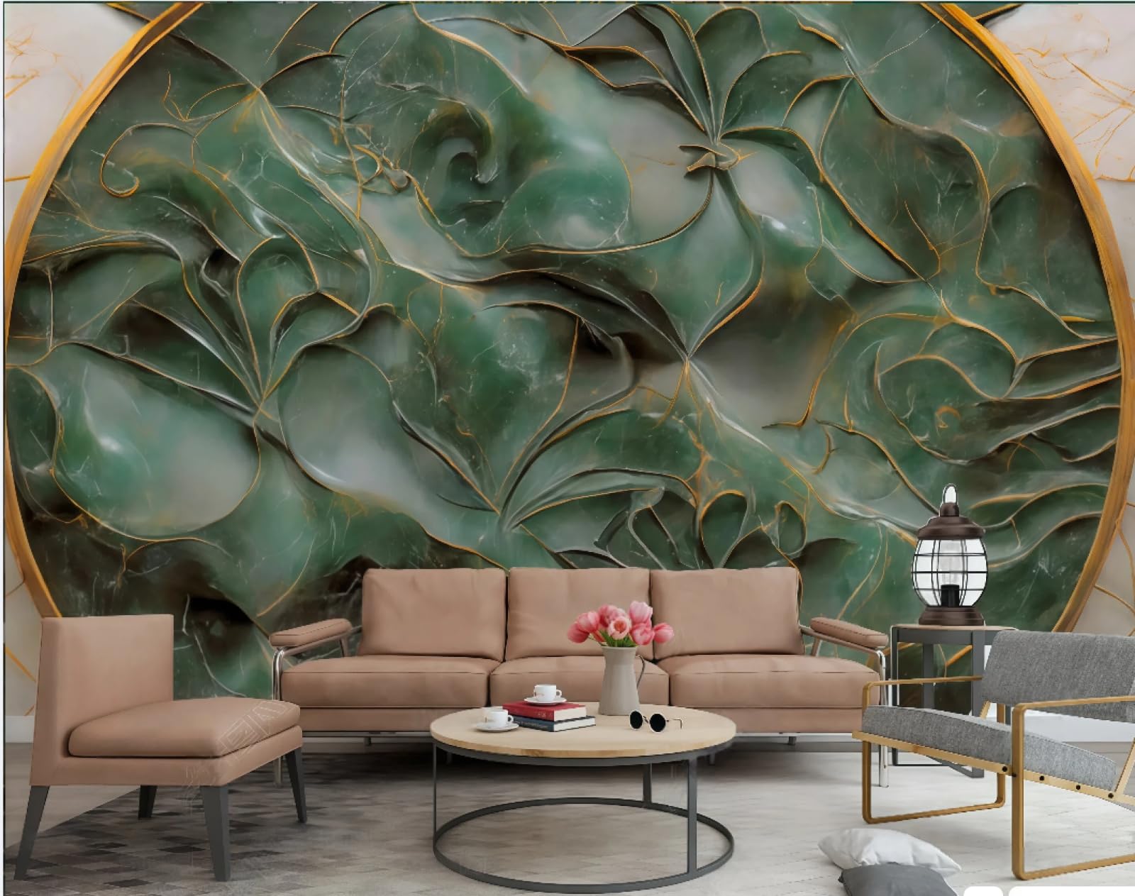 Tapeta nowoczesna abstrakcyjna szmaragdowa zieleń rzeźbiony marmurowy wzór obraz TV sofa tło tapeta ścienna salon restauracja kawiarnia mural, 3D, 150 x 105 cm