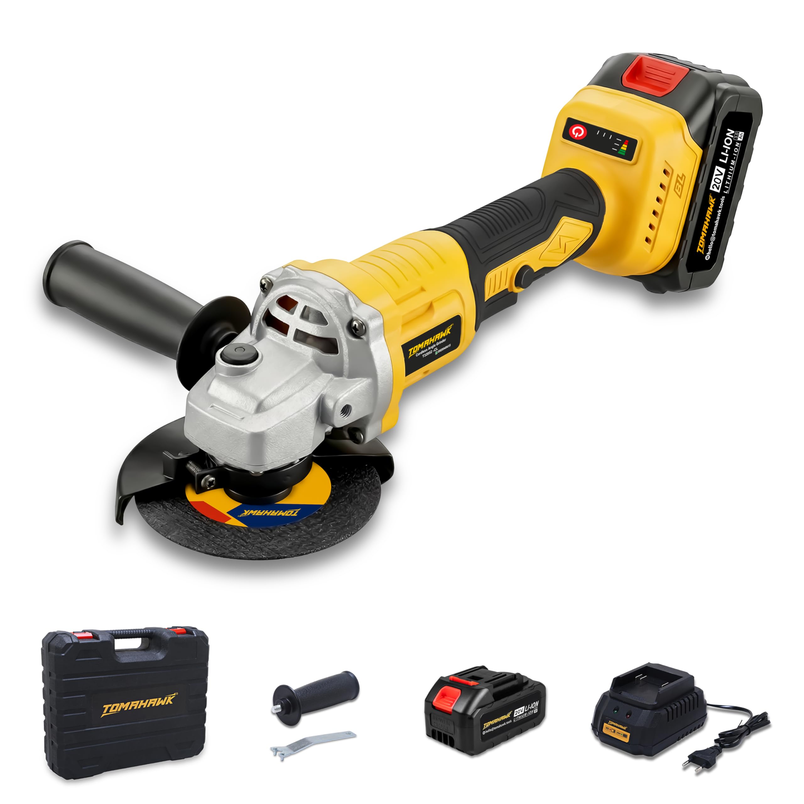 Tomahawk T-32052 21V Cordless Brushless Angle Grinder 4 Inch | 3 Speed Control (8500/5500/3500 RPM) | 2 x 3.0Ah Batteries | Trigger Lock | Battery Level Indicator | Home & DIY Use-image-22