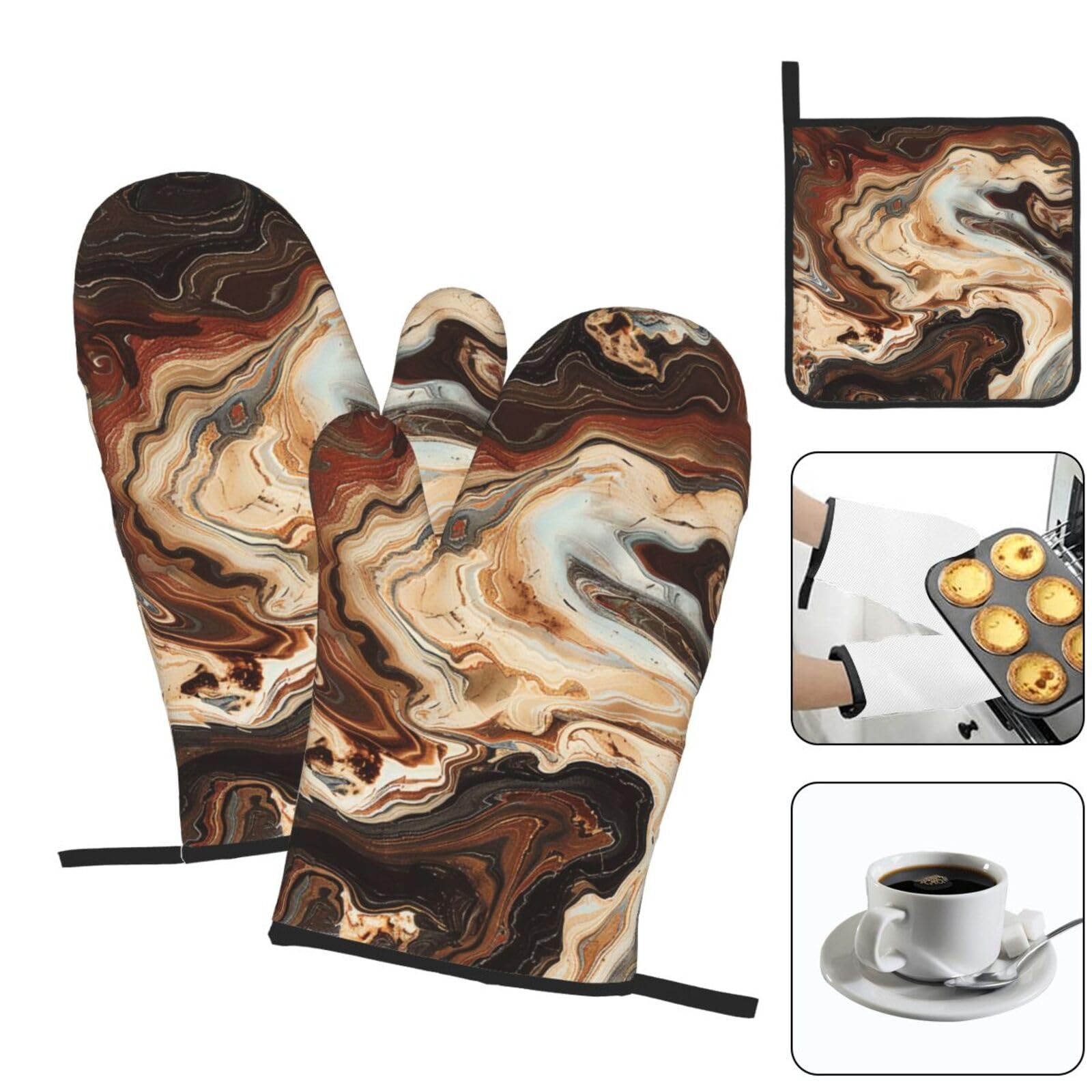 Ofenhandschuhe & Topflappen Set – Hitzebeständig, Wasserdicht, Mit Isolierung | Für Backen, Grillen, Küche | Inkl. Aufhängebändel