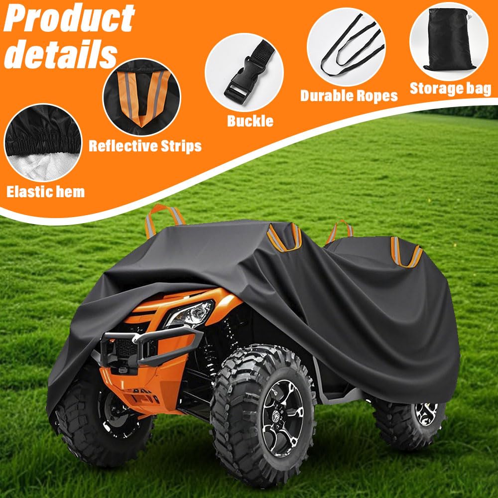 Blueshyhall Cubierta impermeable para quad ATV, protección UV, color negro, de tejido de poliéster 210D con tiras reflectantes y correas de hebilla (XXXL (256 x 110 x 120 cm)
