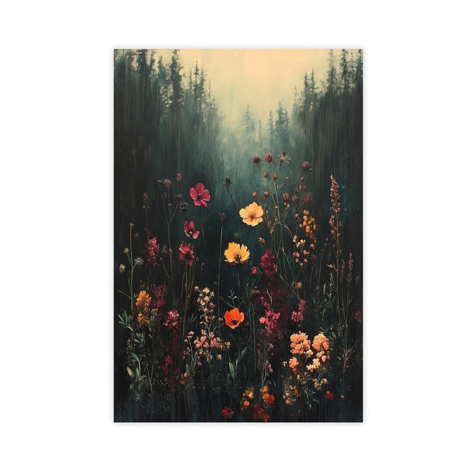Bareronor Brown Misty Forest Wildflower Canvas Poster Bedroom Decor Landscape Office Room Decor Gift 8" L X 12" W