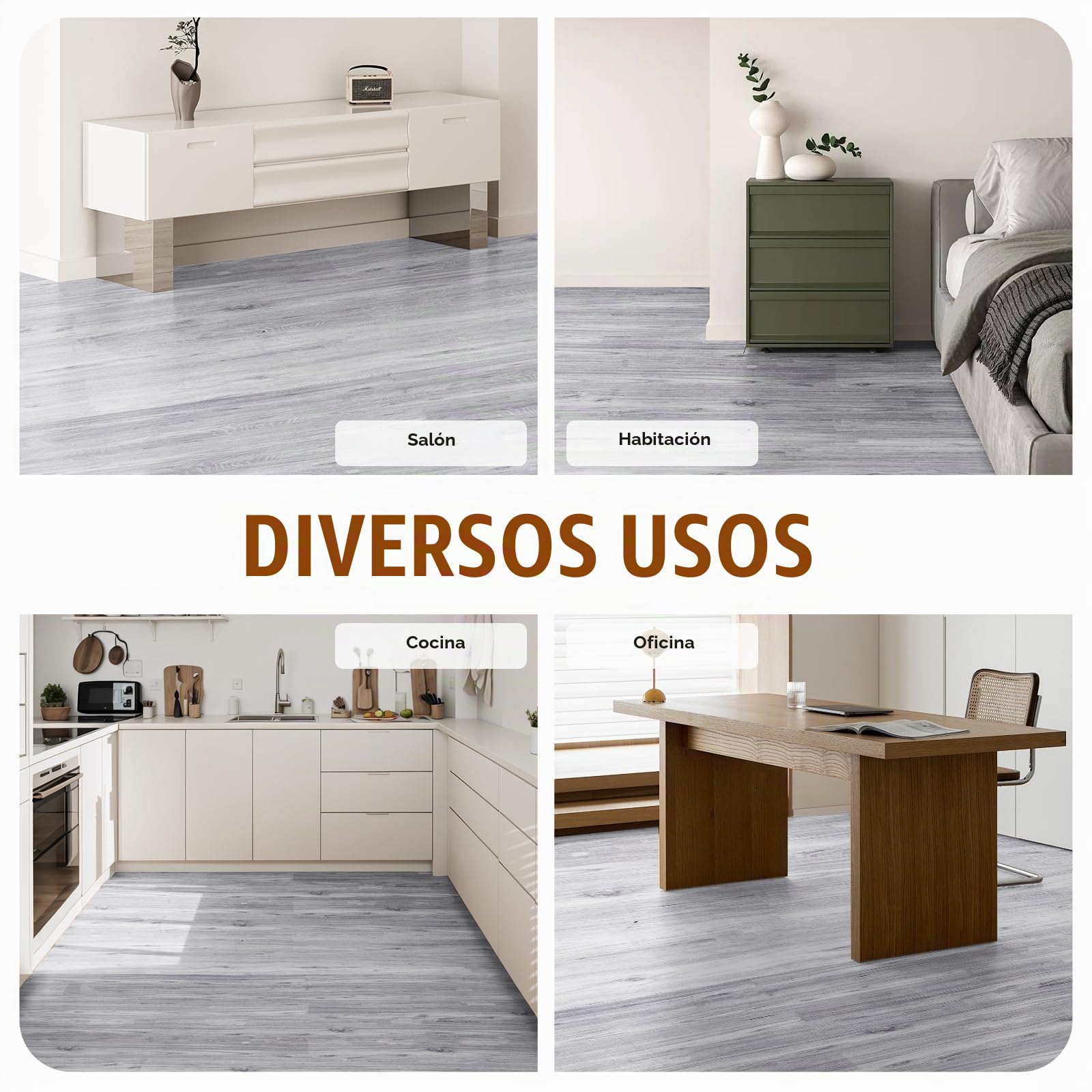 VEVOR Baldosas de Vinilo Autoadhesivas de 914 x 152 mm, 20 Baldosas de 0,62 mm de Grosor, Despegar y Pegar, Suelos de Bricolaje de Grano de Madera Gris Claro para Cocina, Comedor, Dormitorios y Baños