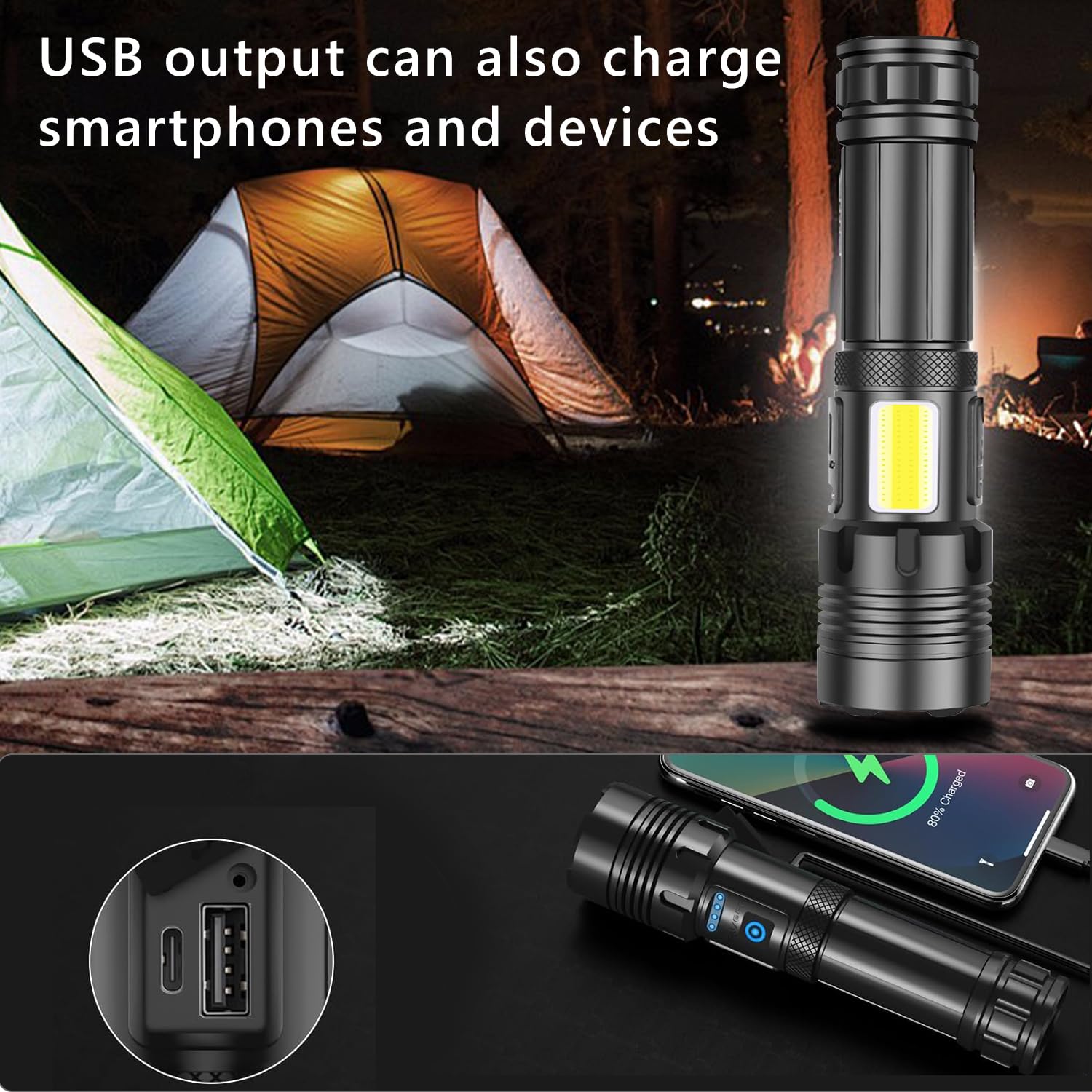 ZTJ Rechargeable LED Flashlight, 900000 Lumens, 7 Modes, 5000mAh