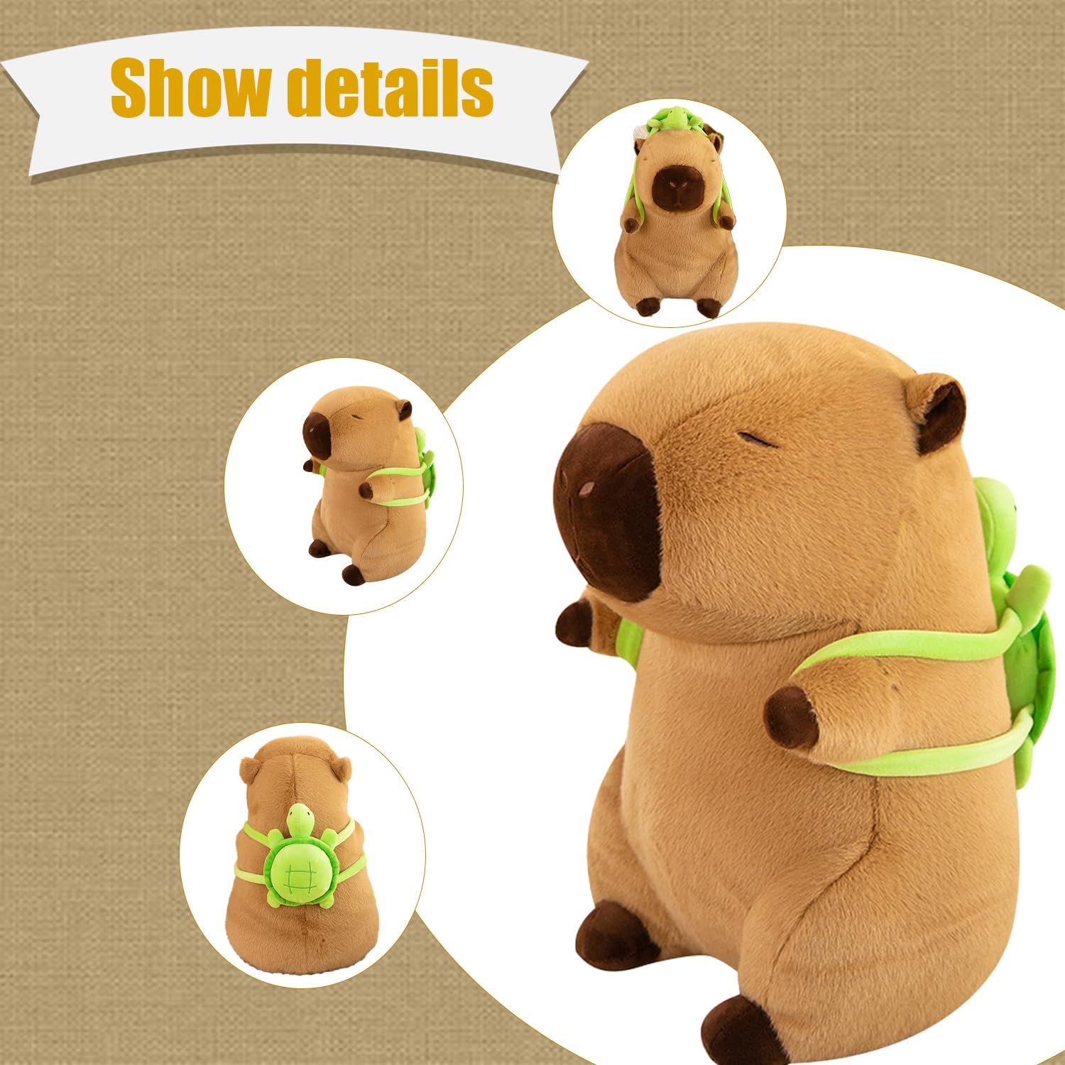 Meleager Capybara Peluche 23cm, Peluche Capybara pour Enfants, Capybara avec Sac à Dos Tortue,Peluche Capybara Cadeau, Peluche Capybara pour Filles garçons (23 cm