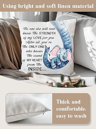 Miniatura 2 de Funda de almohada con diseño de elefante para madre bebé, nadie más conocerá la fuerza de mi amor por ti, 18 x 18 pulgadas, decoración para
