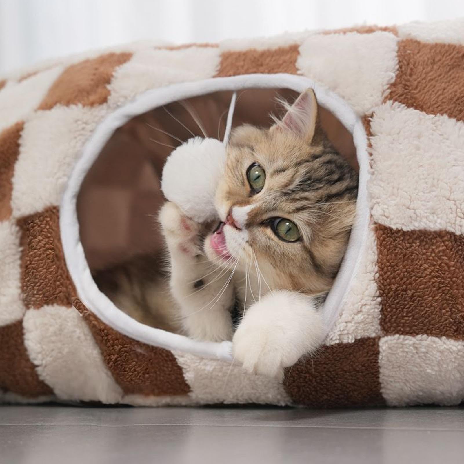 Tunnel De pour Chat avec Balle Et Coussin Amovible | Tunnel Lit Pour Chat Grotte Interactifs pour l'Enrichissement des Animaux Chiot Petit Chien Lapin Intérieur Salon Décoration