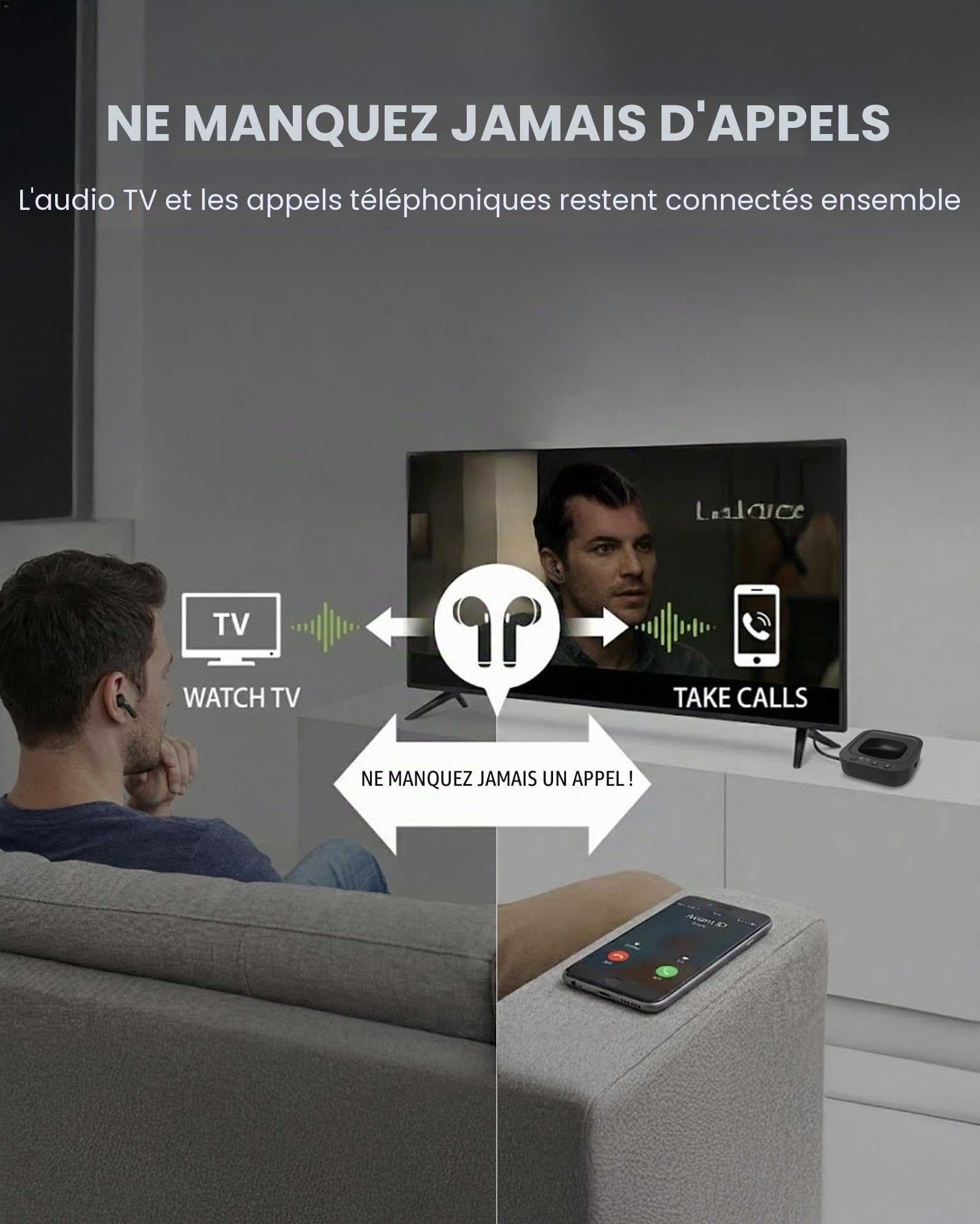 Avantree Aura Focus – Écouteurs TV Auracast avec émetteur