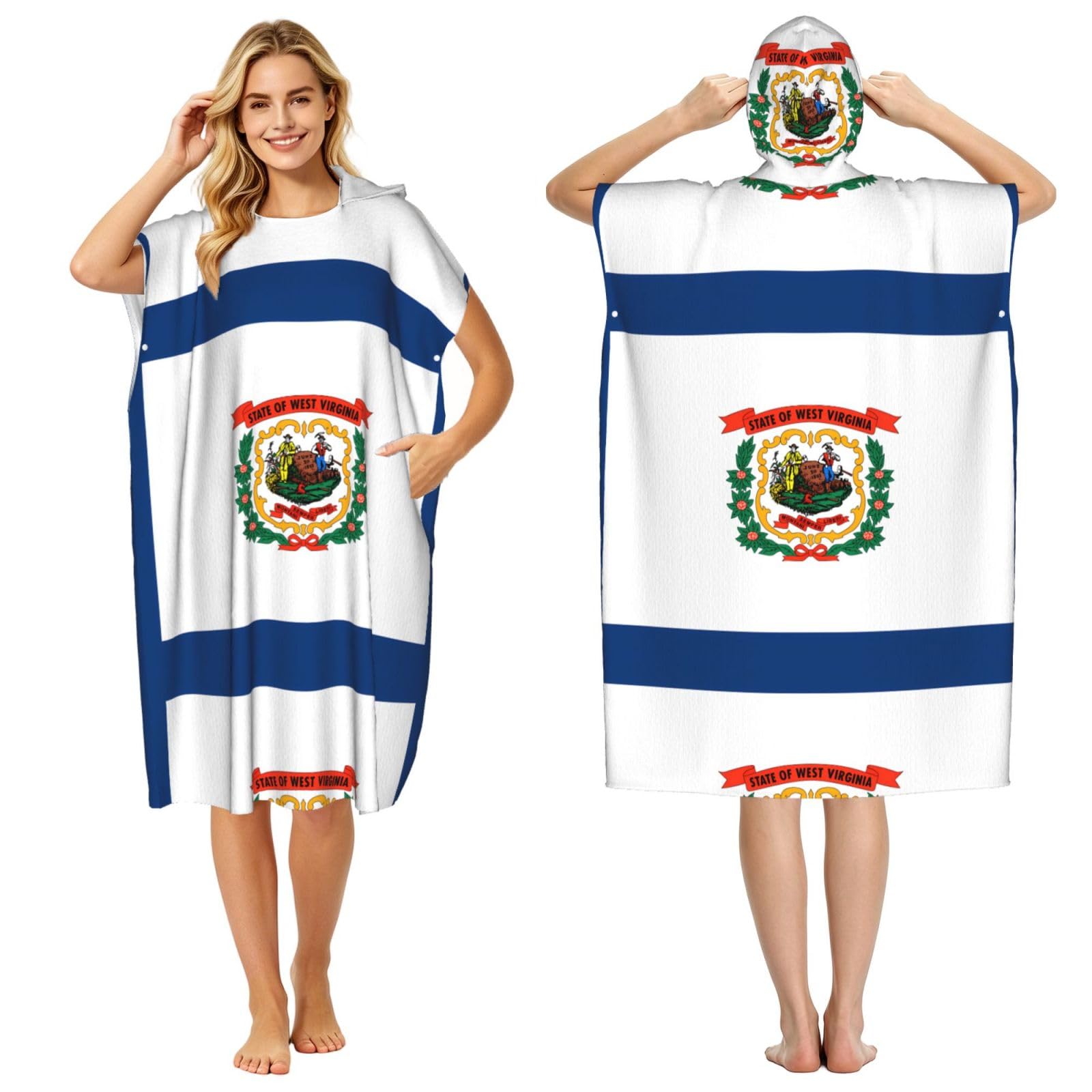 WSSYYBFWest Virginia Flag Adult hooded beach towel Oversized with Hood for Absorbent Quick Dry