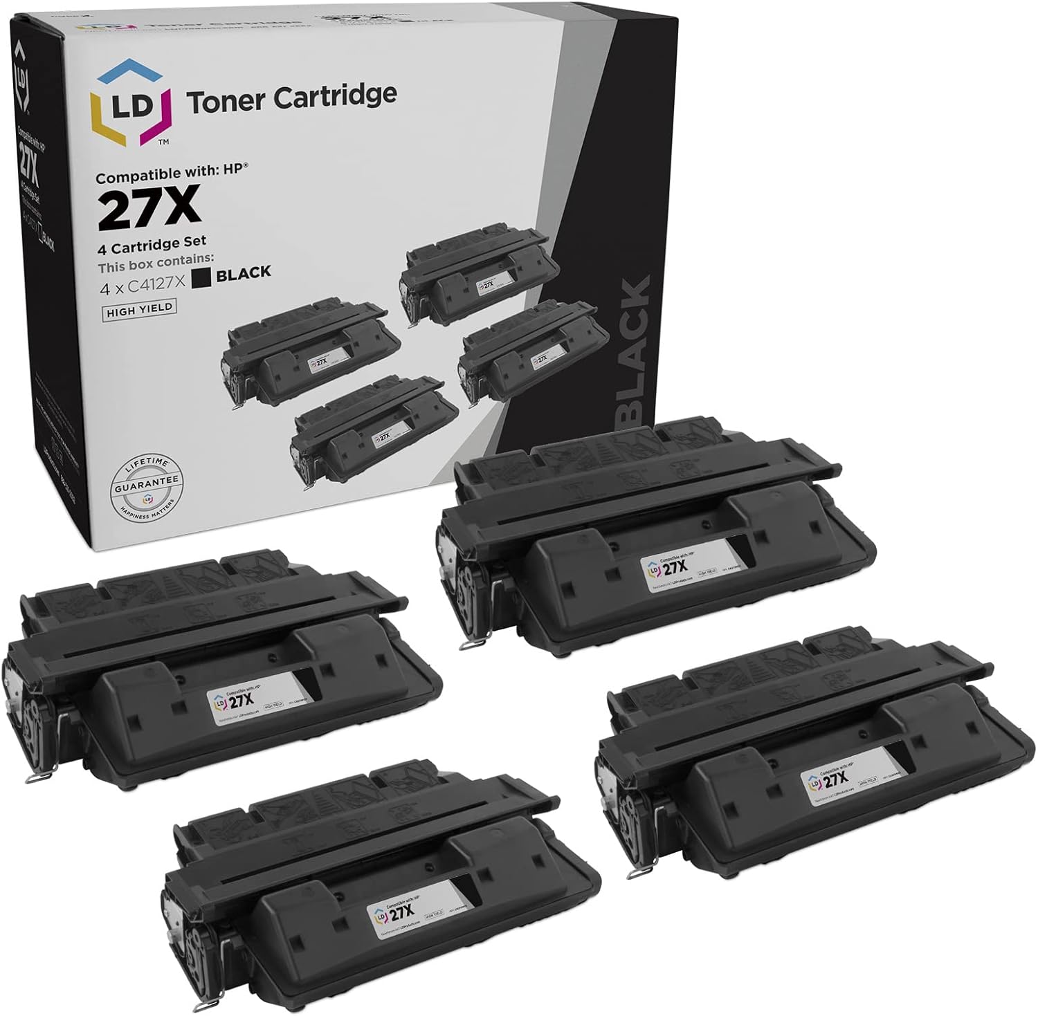 LD Remanufactured Toner Cartridge Replacement for HP 27X C4127X High Yield (Black, 4-Pack) Compatible with LaserJet m4000 4000n 4000se 4000t 4000tn 4050 4050 USB-mac 4050n