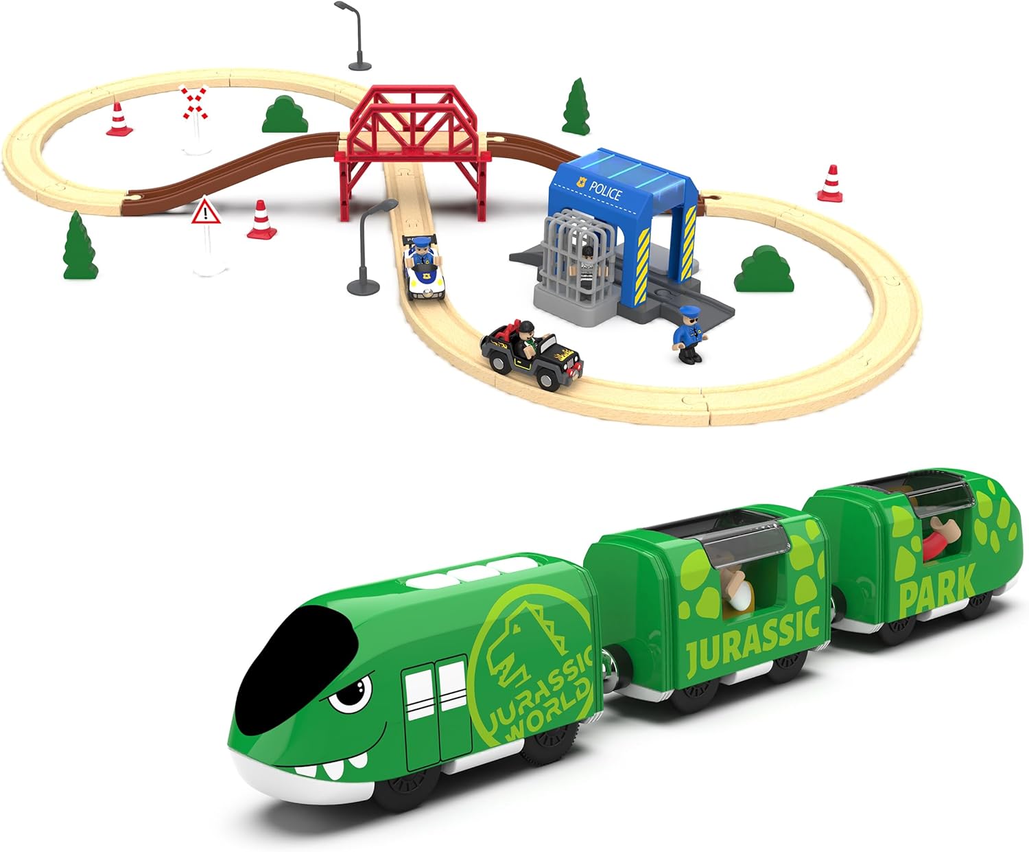 Toy Train Accessories for Wooden Tracks, Battery Operated Train with Train Track Set Compatible with Thomas, Brio, Chuggington