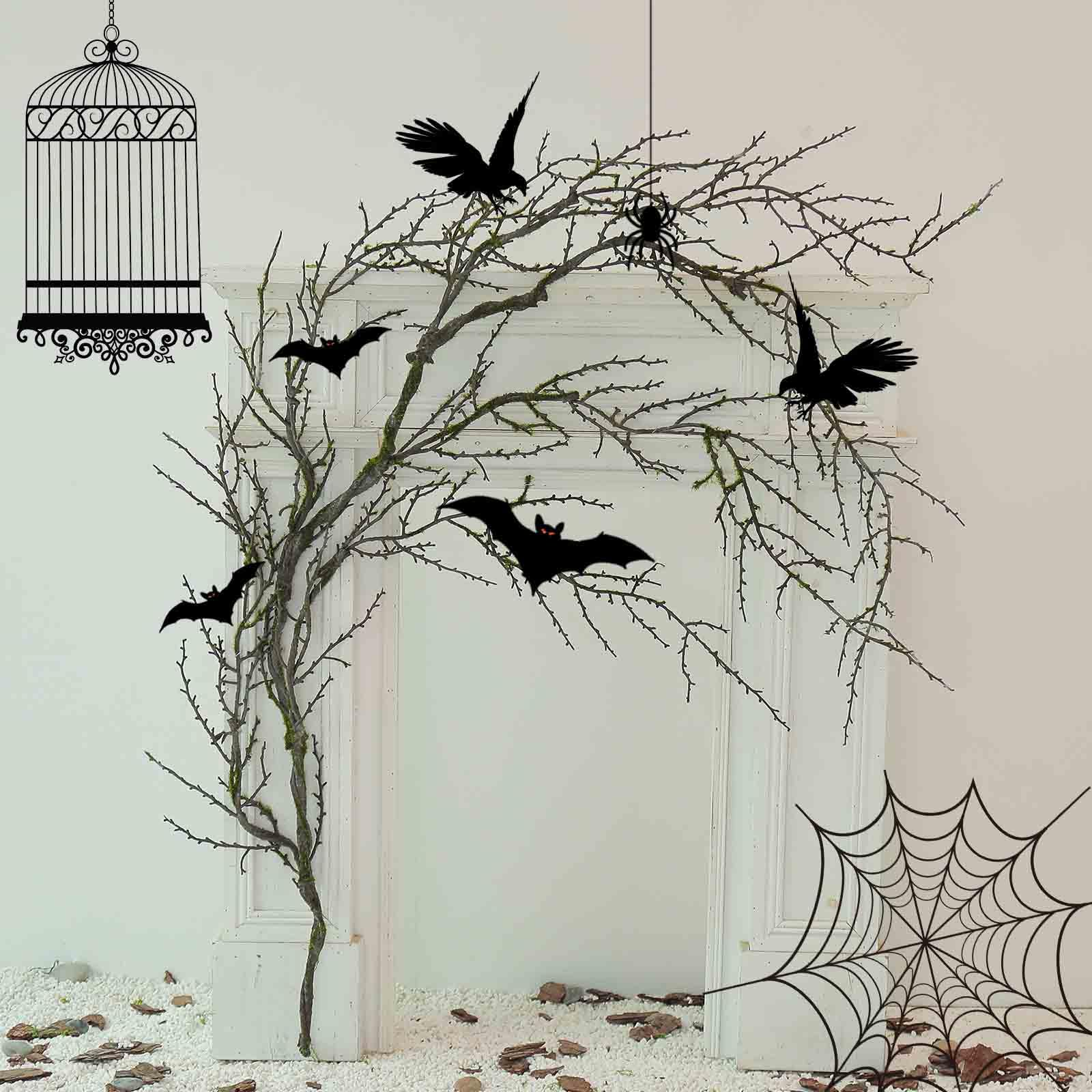 1 pcs 1,9m malléable Noir : Branches Tombantes Arbre Halloween, brindilles, Guirlande végétale, Mousse Suspendue, Faux Raisin, Vigne, forêt hantée, cheminée ext, Porche, Arche, déco Noël