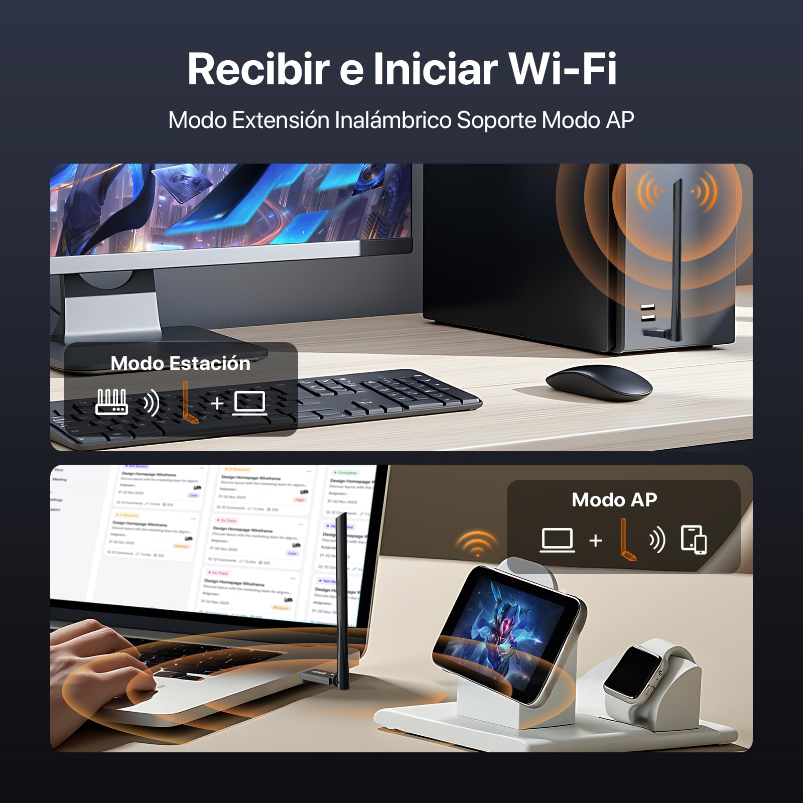 Tenda AX900 Adaptador USB WiFi para PC, Doble Banda 2.4G/5GHz, Antena WiFi 6dBi, Soft-Ap, MU-MIMO, WPA2, Windows 7/10/11, U11 Pro