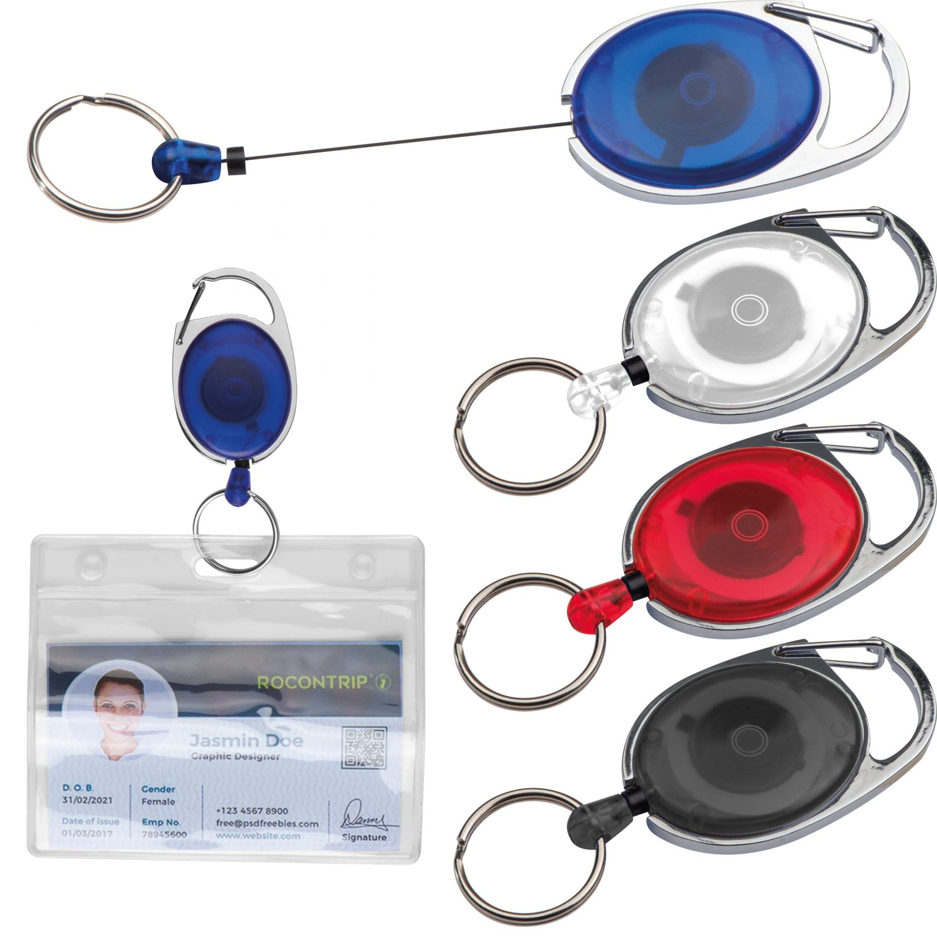 Porta Skipass Blu Trasparente con Portachiavi, Cartellino, Ausweisjojo, Yoyo 10-pc
