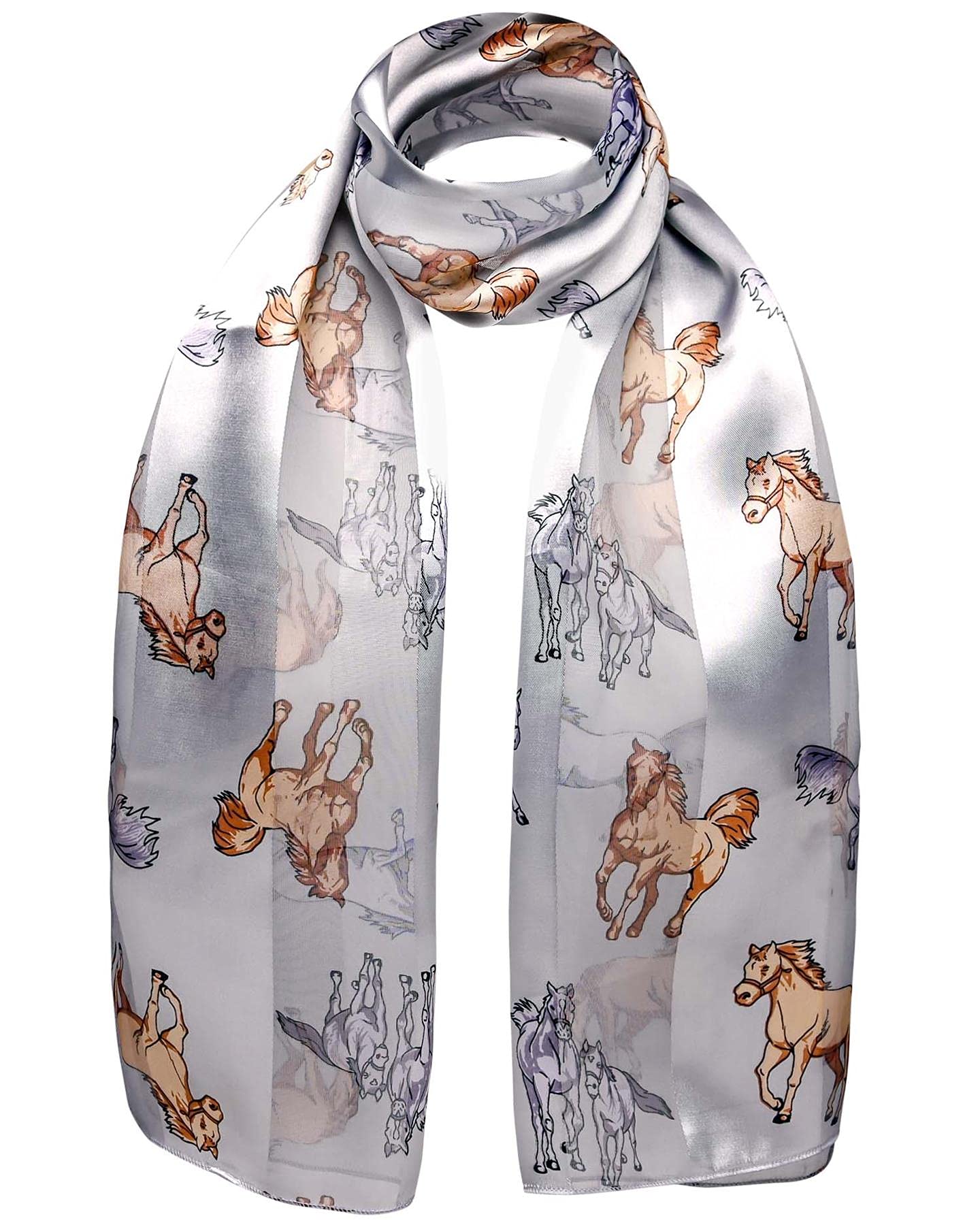 Basic Sense Horse Print Satin Stripe Scarf, Grey