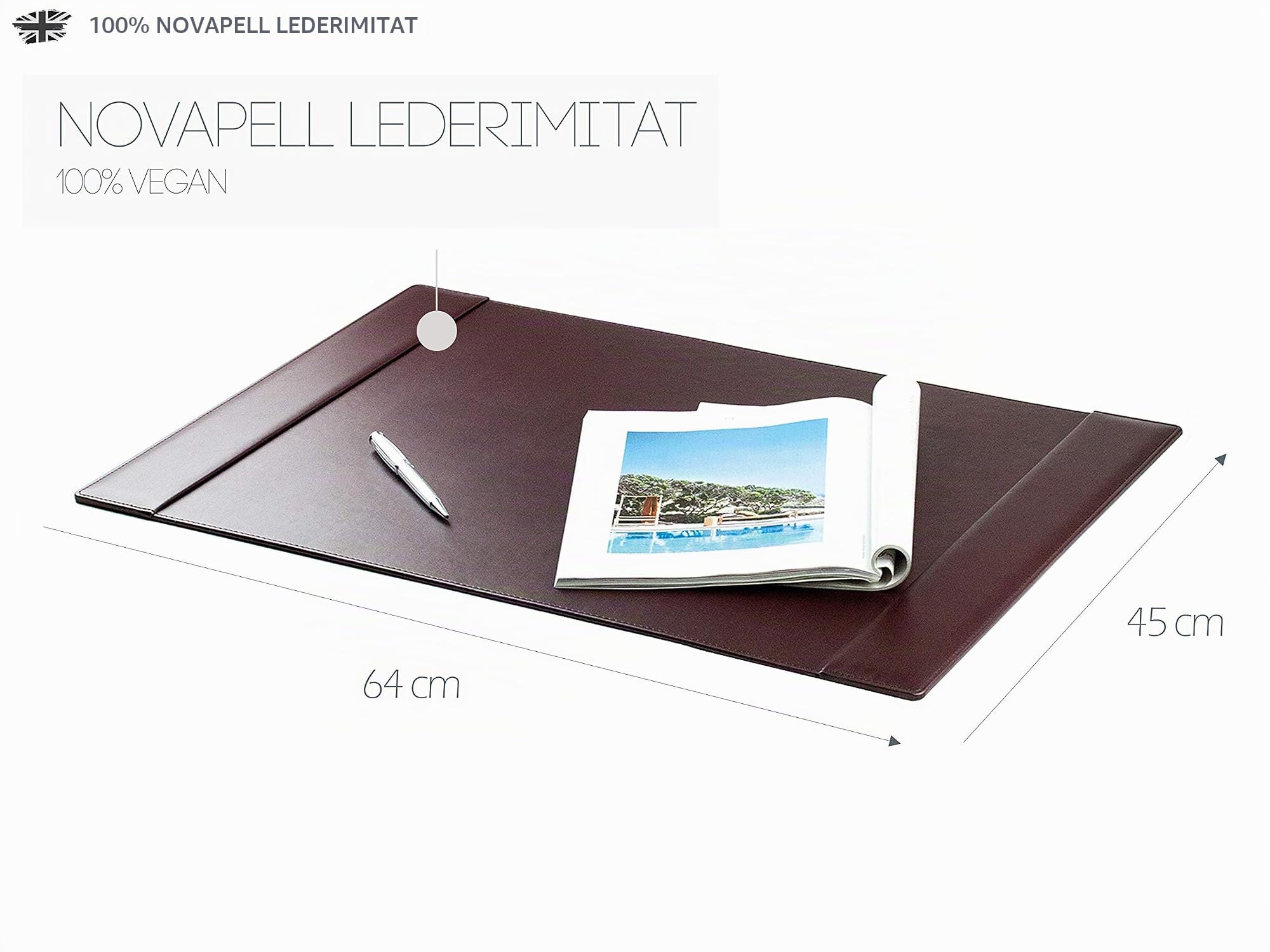 DELMON VARONE - Schreibtischunterlage mit 2 Seitenleisten "Garda" aus Lederimitat weinrot - Rutschfeste Kunstleder Schreibunterlage abwaschbar - Design Schreibtisch Unterlage in Rot Maße: 65x45cm