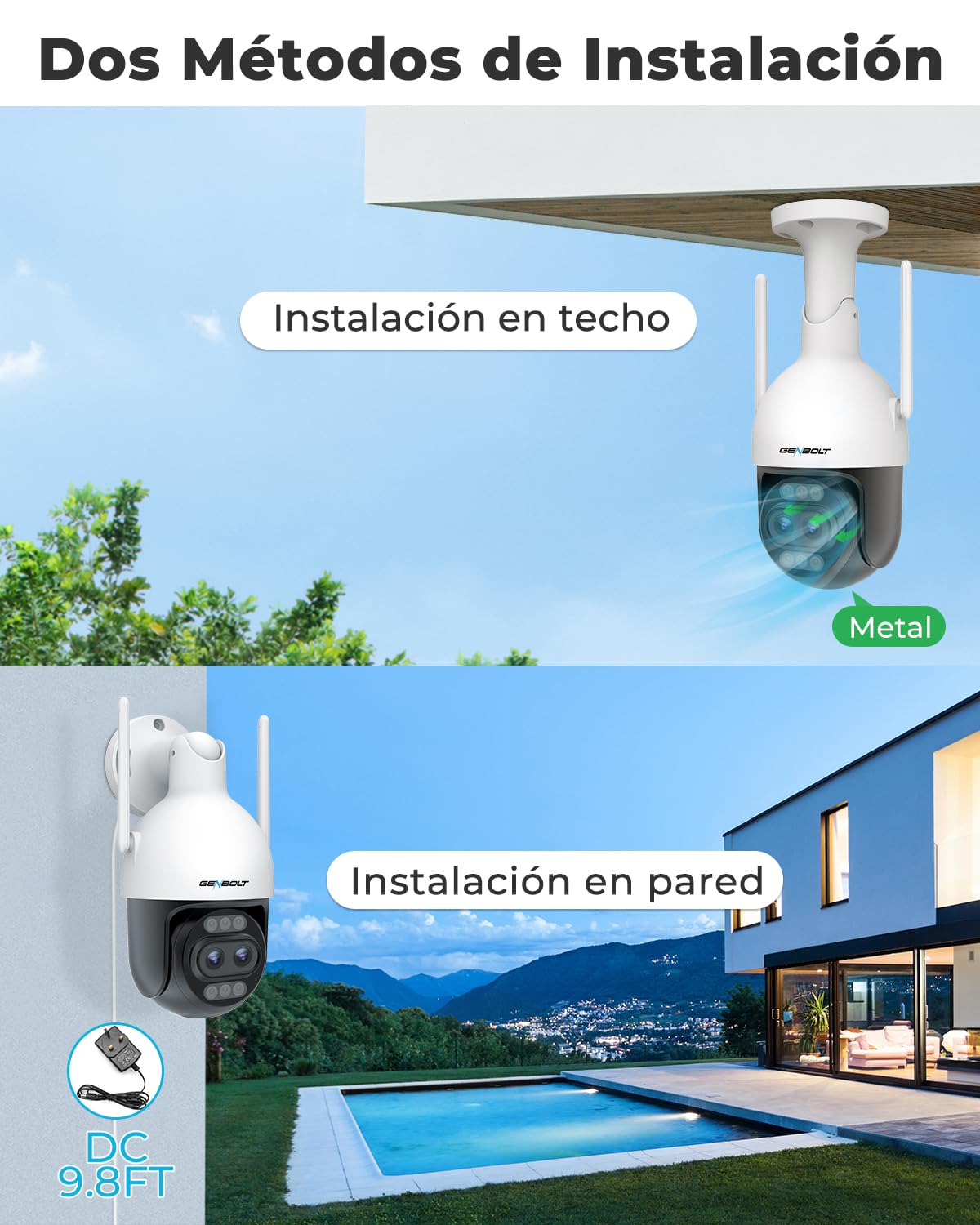 GENBOLT 4K WiFi Cámara Vigilancia Exteriores con PoE,Cámara CCTV IP de Doble Lente de 8MP Cámara Seguridad Exterior con Zoom Híbrido 10X y Seguimiento Automático de Personas y Vehículos(2,4&5GHz)