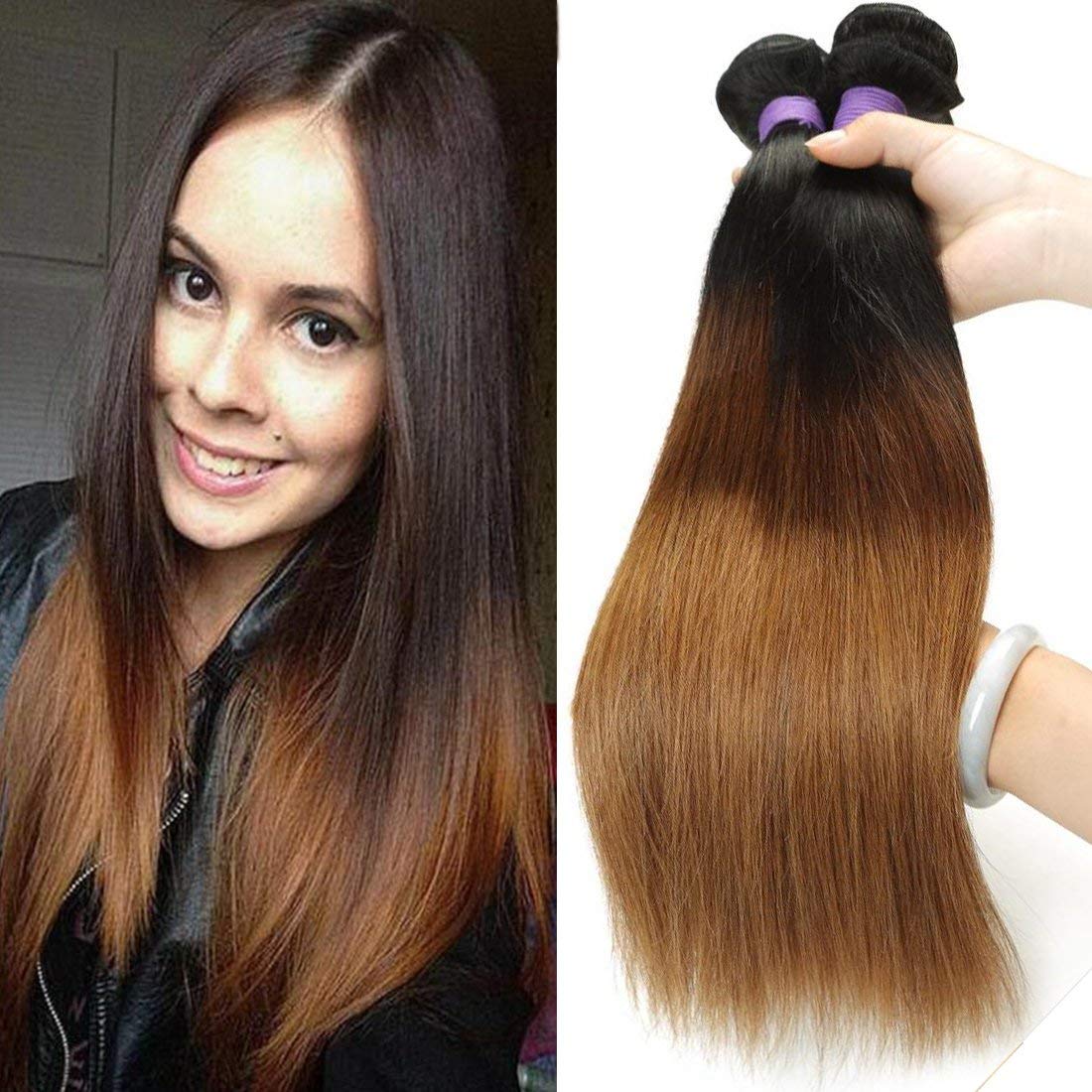 CRANBERRY Hair Ombre Brazilian Virgin Hair Straight Hair Weave 3 Bundles 10 12 14inch Three Tone Color Human Hair Weaving Blonde Hair T1B/4/30