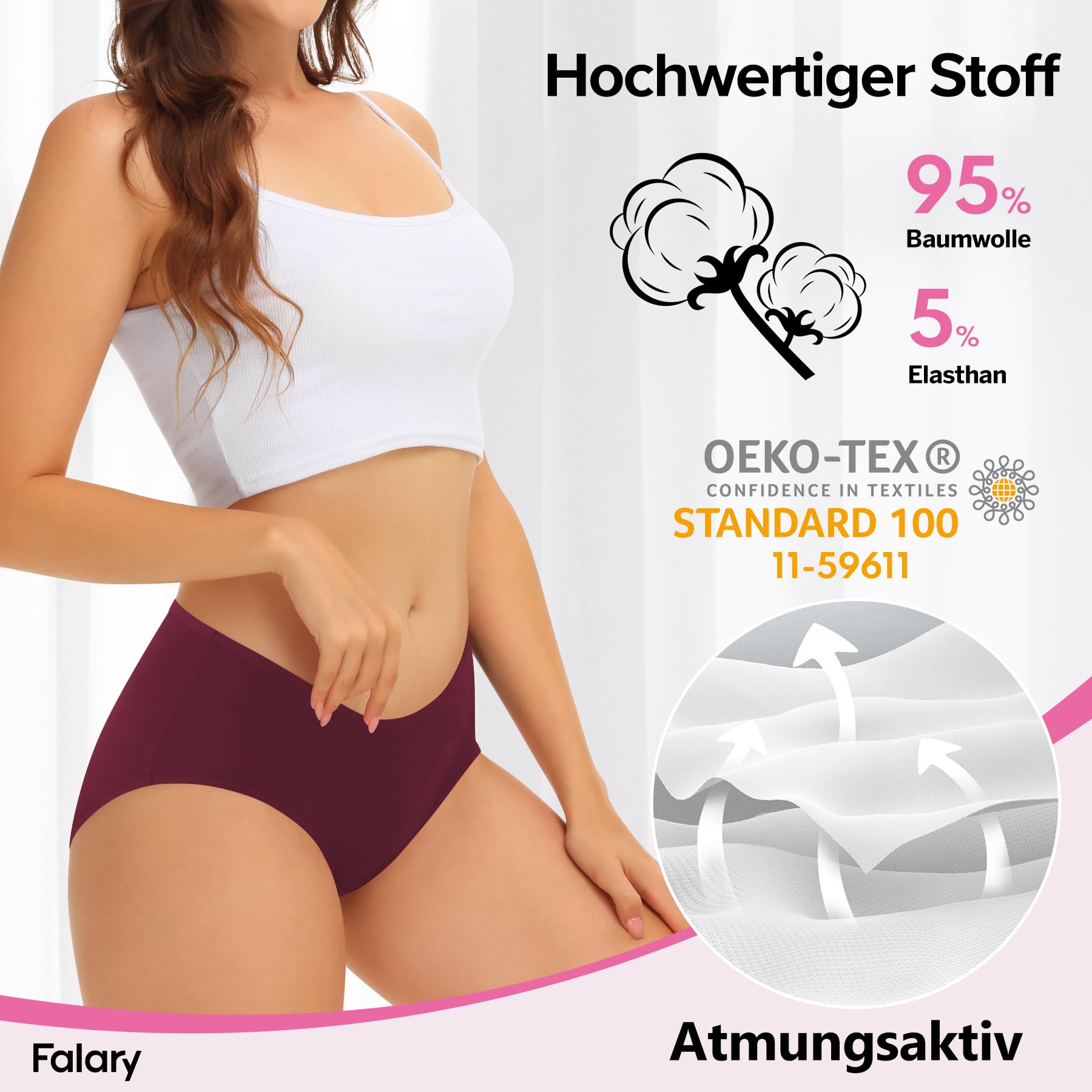 FALARY Mutande Donna 6 Pezzi, realizzate in Cotone Traspirante, a Vita Media e Stile Hipster. Intimo Comodo e Morbido per Donne.