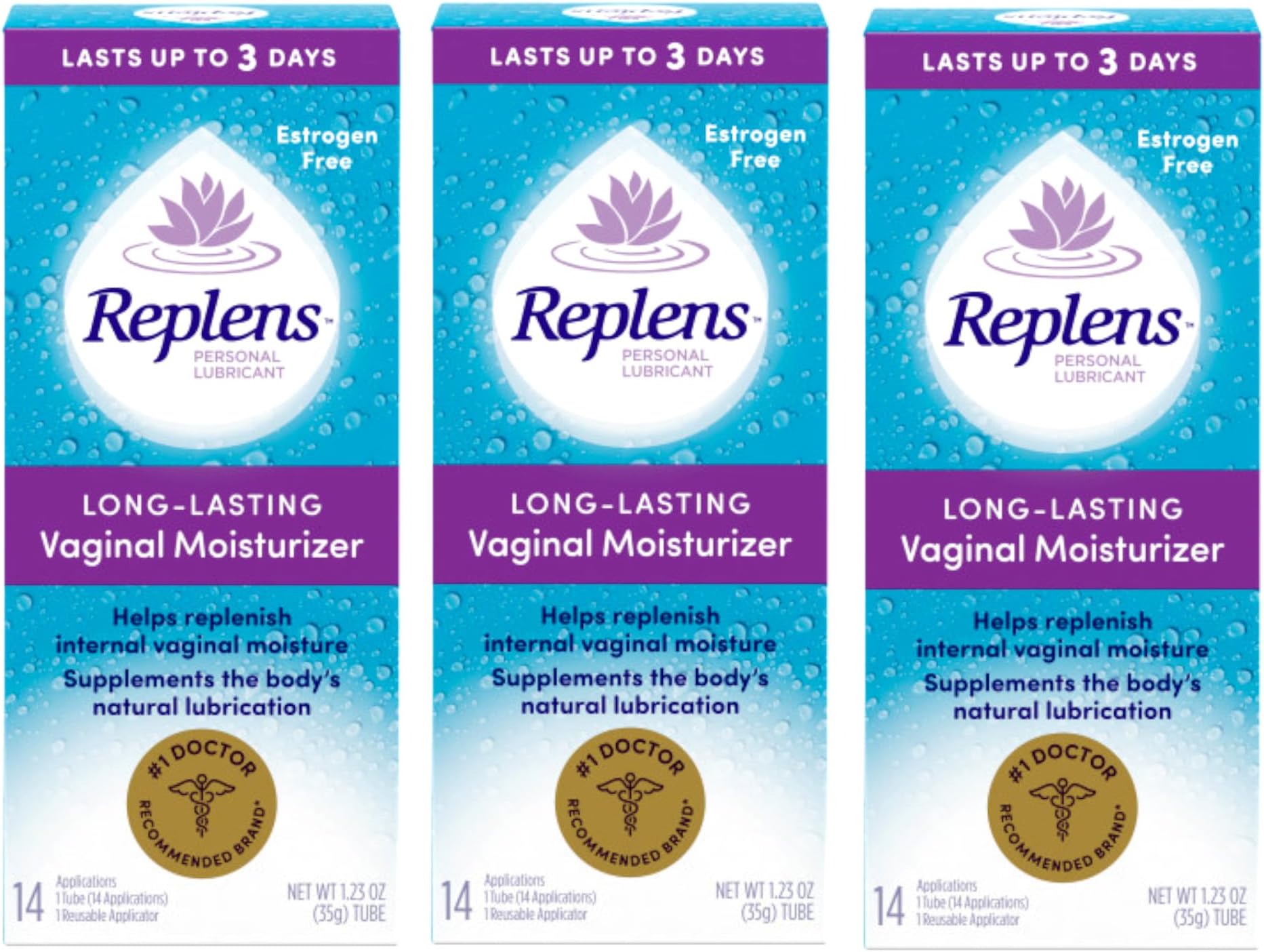 Long Lasting Vaginal Moisturizer, 35 g (Pack of 3) 14 Applications and One reusable applicator by Replens
