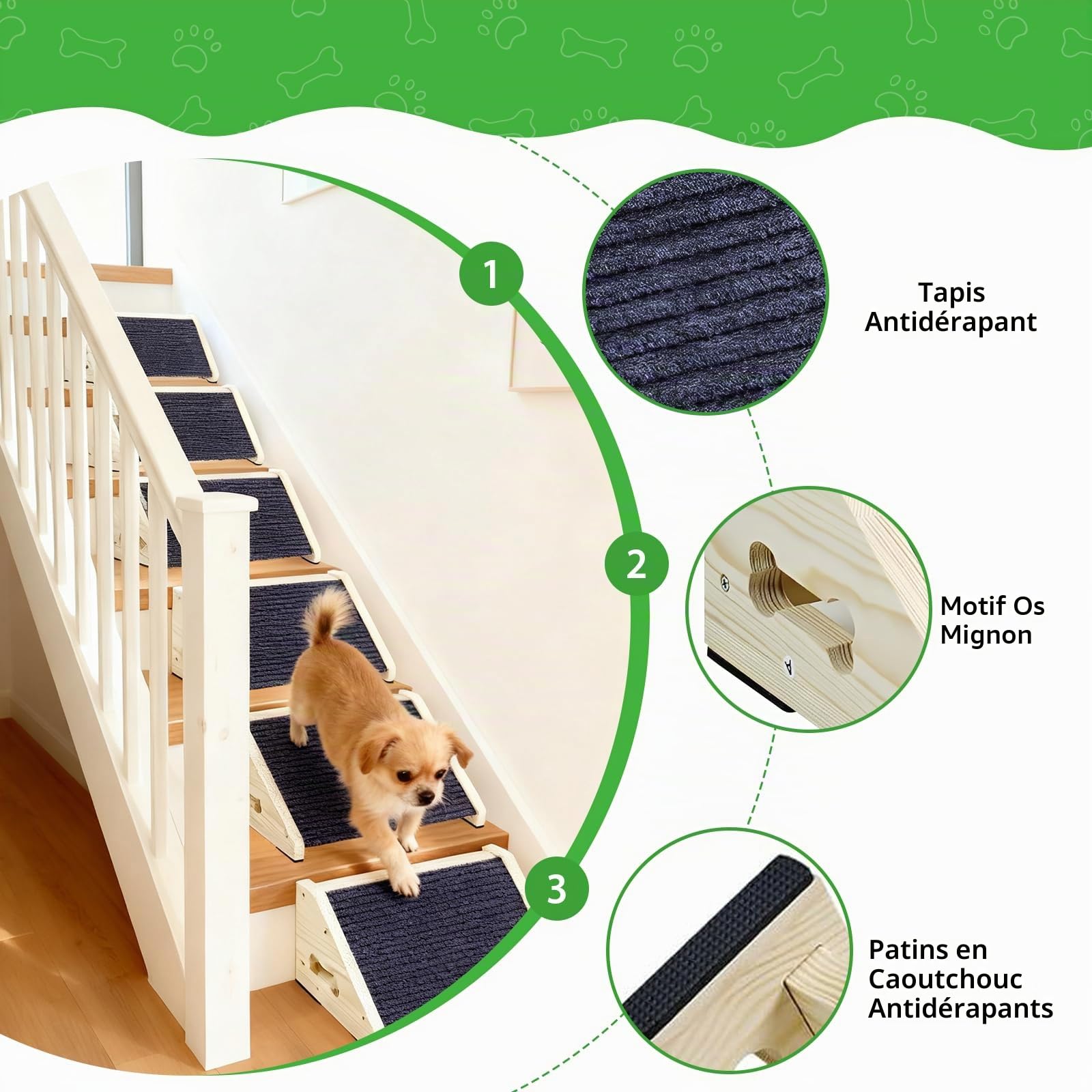 4 Pièces Escalier pour Chien, Marches Antidérapantes pour Animaux de Compagnie avec Revêtement en Moquette, Rampes à Angle Bas, Marches et Escaliers pour Petits Chiens et Animaux de Compagnie