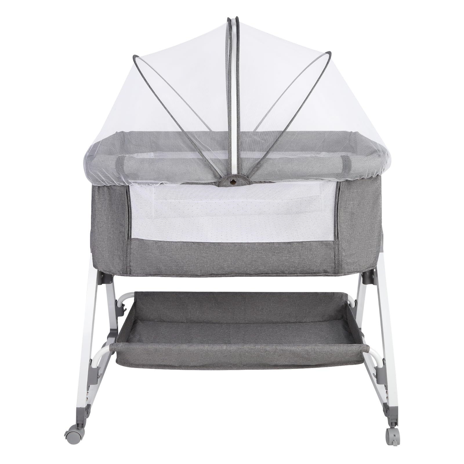 HUOLE Cuna 3 en 1 hasta 30 kg, Cuna de colecho, Cuna Mecedora, Ajuste de Altura e inclinación del colchón, 4 Ruedas con Freno, Colchón Ergonómico, Bolsa-80 * 40 * 100-115cm-lino