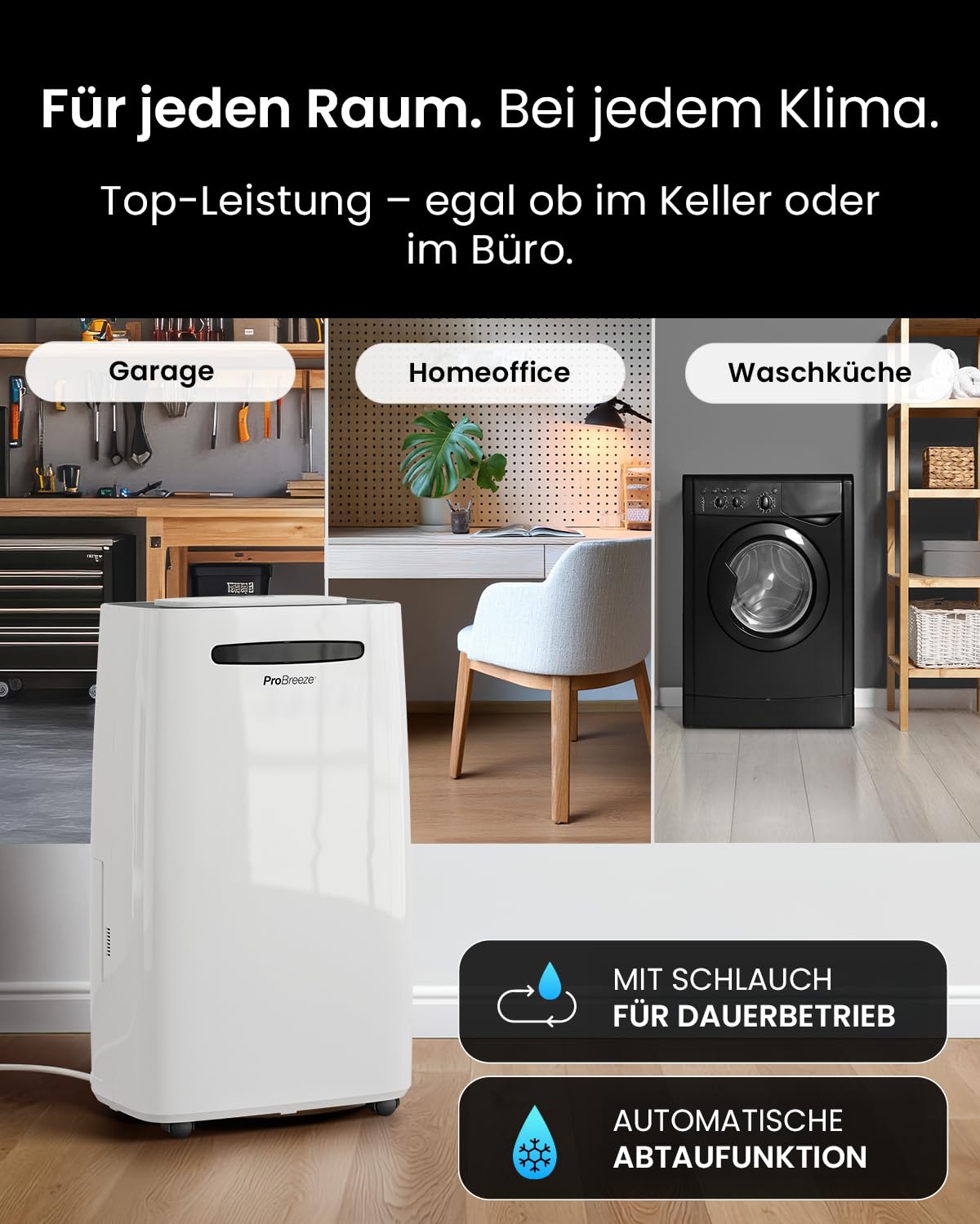 Pro Breeze Luftentfeuchter 20L in 24h Entfeuchtungsleistung - Raumgröße ca. 195m³ (~30 m²) - mit 4 Betriebsarten, Digitalanzeige, Ablaufschlauch, Wäschetrocknung, Timer - Gegen Feuchtigkeit, Schimmel